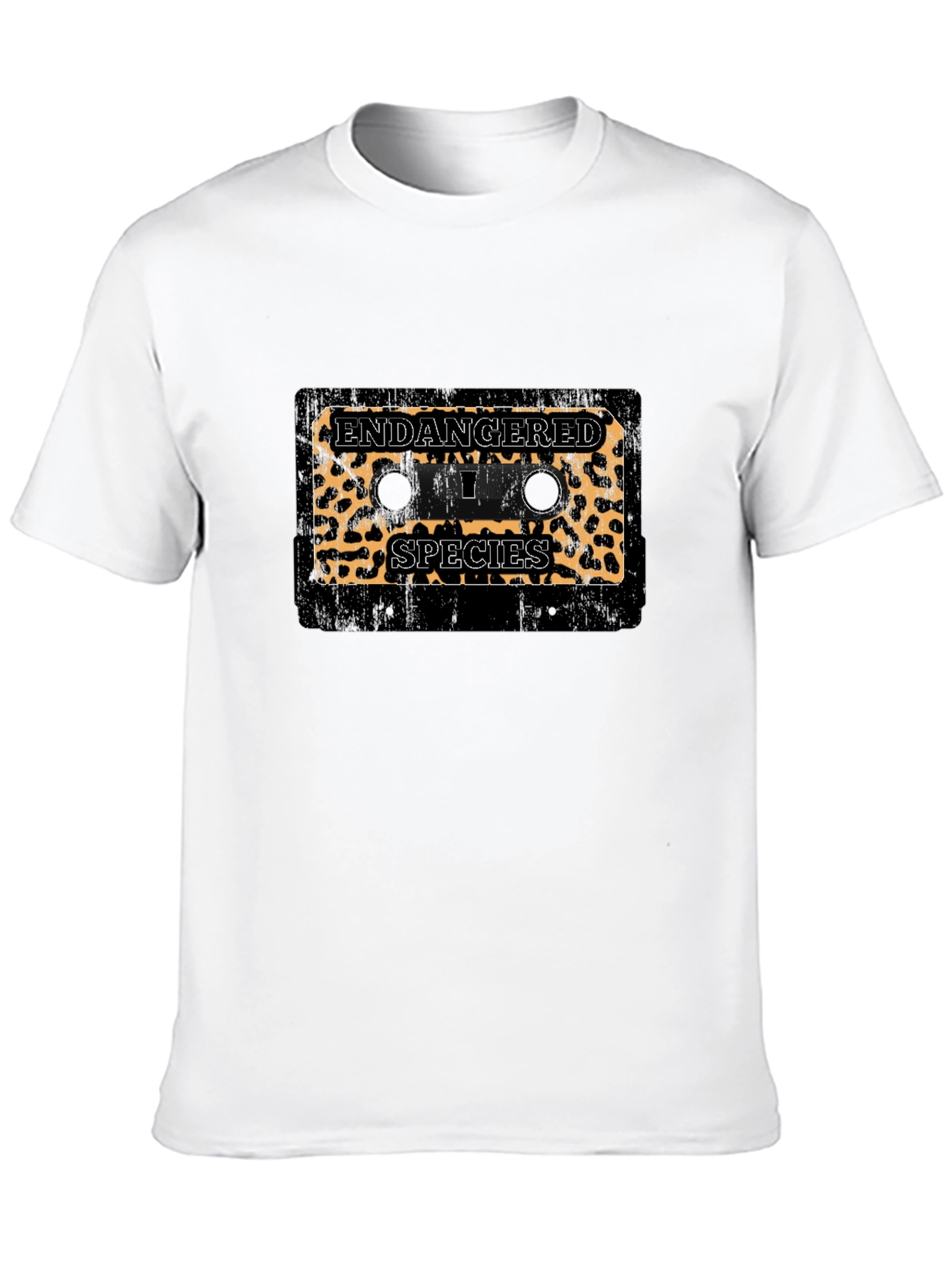 Endangered Species Leopard Print Cassette Tape Black T-Shirt