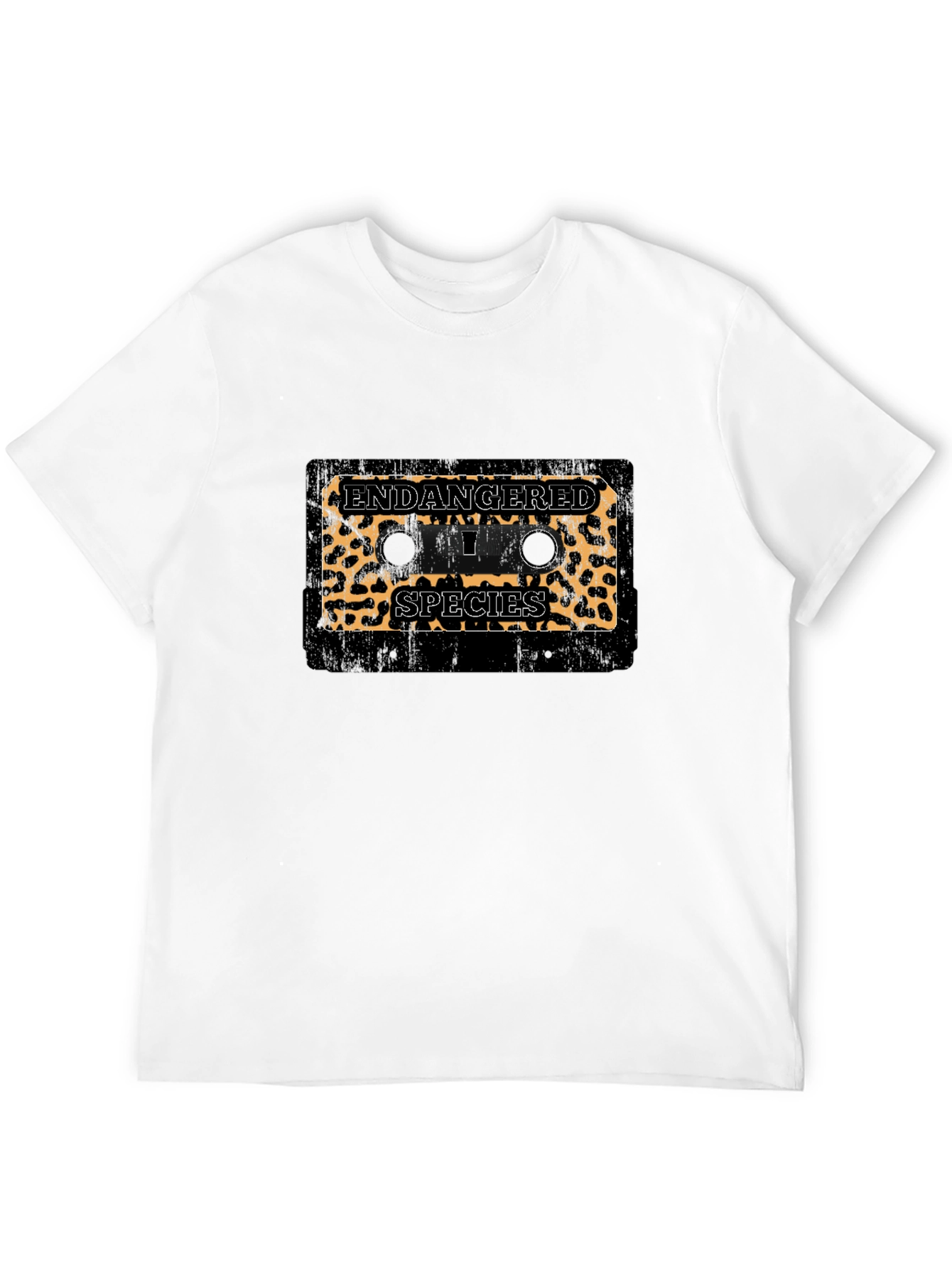 Endangered Species Leopard Print Cassette Tape Black T-Shirt