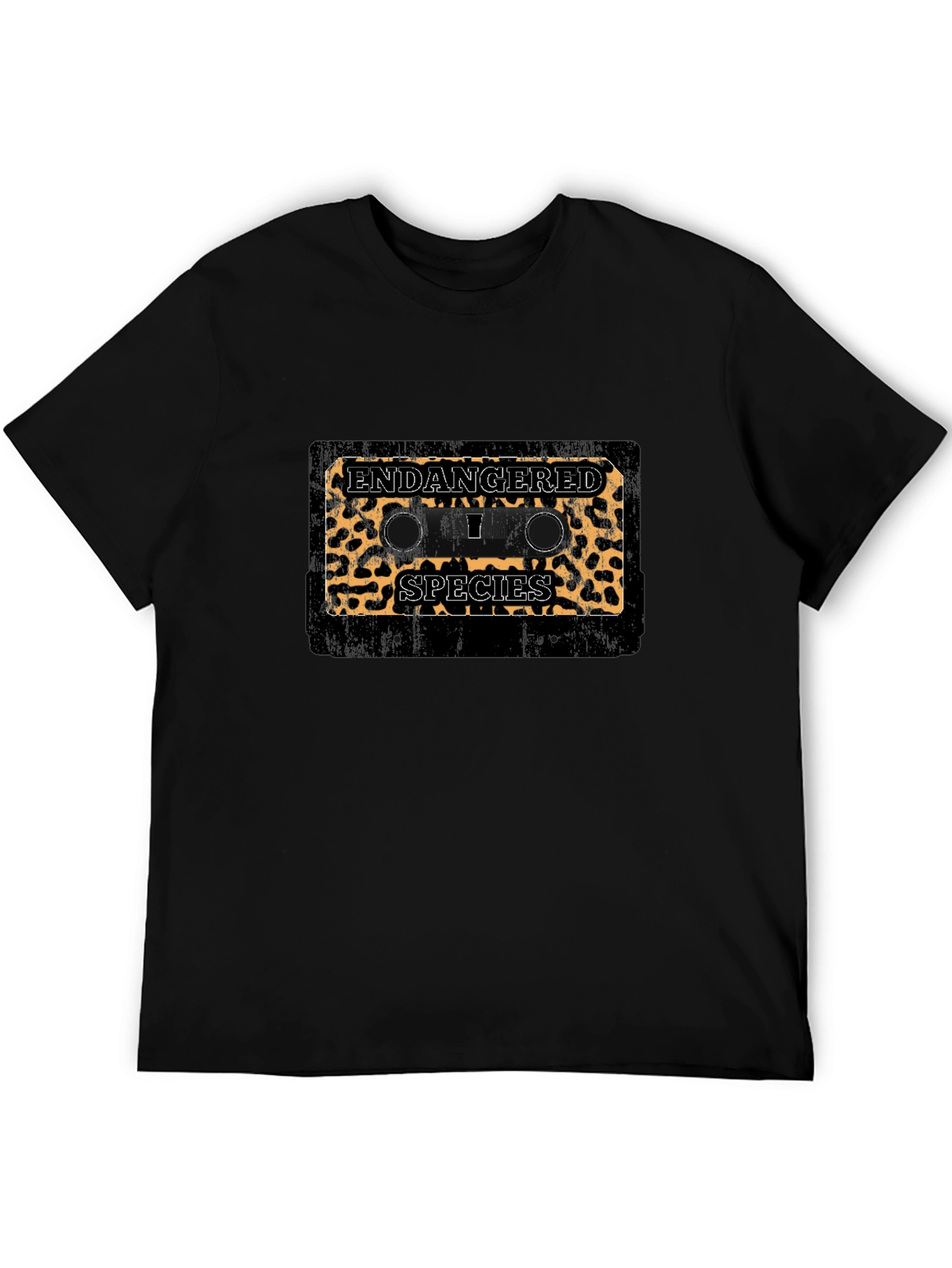 Endangered Species Leopard Print Cassette Tape Black T-Shirt