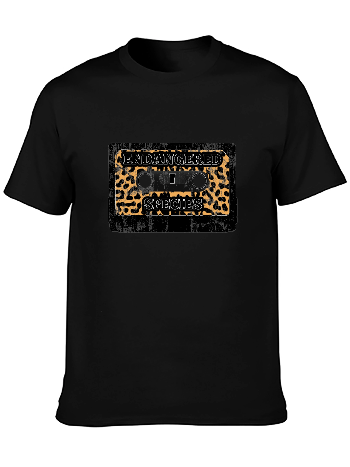 Endangered Species Leopard Print Cassette Tape Black T-Shirt
