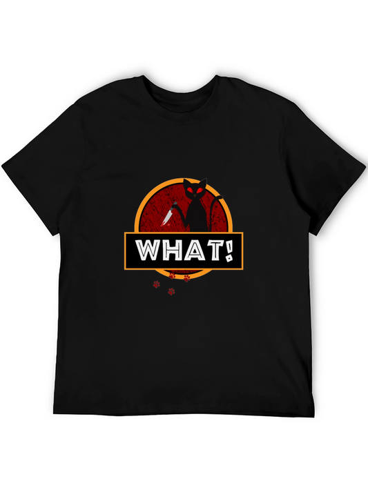 WHAT! Cat with Knife Graphic T-Shirt