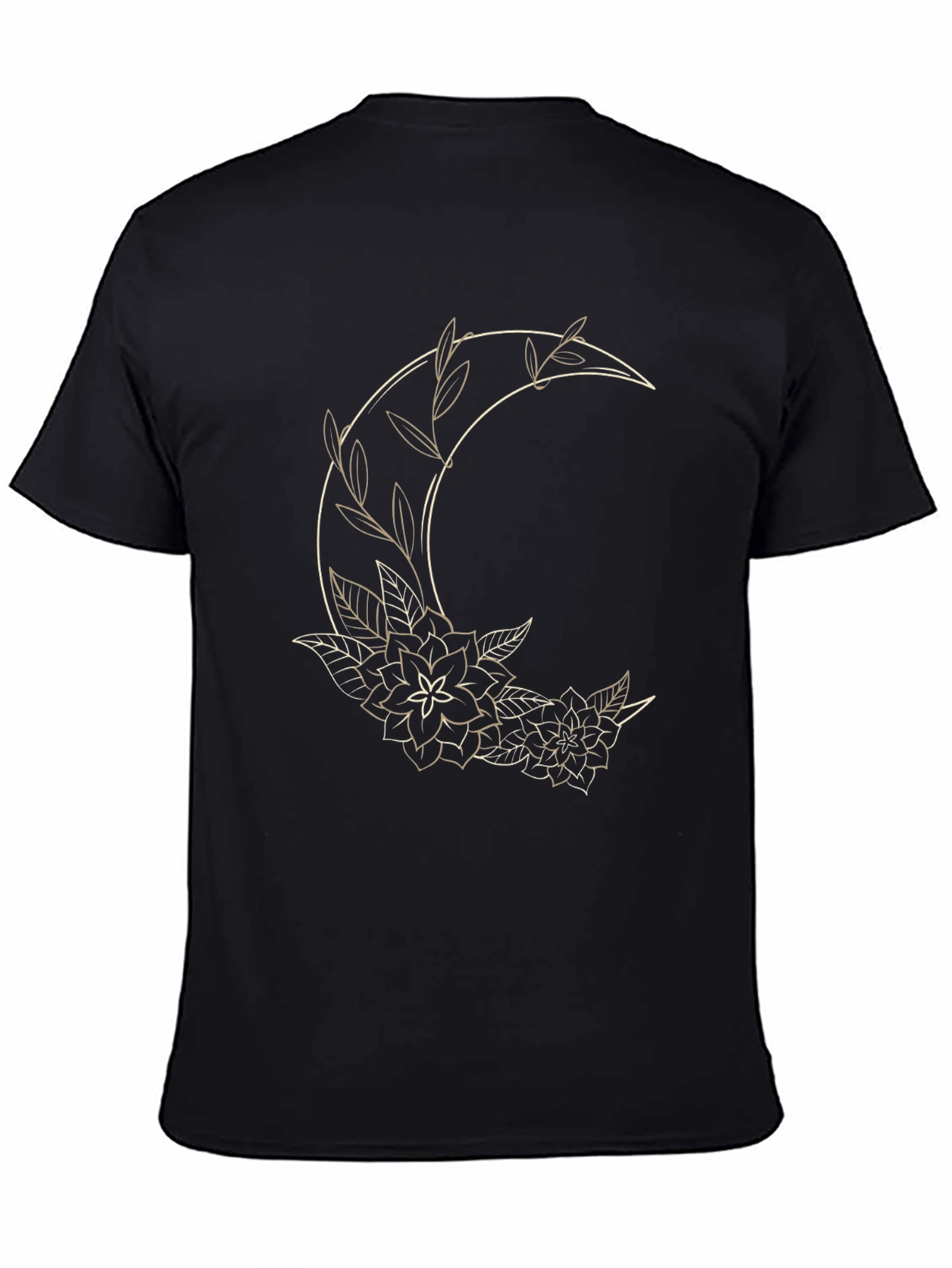 Floral Crescent Moon Graphic Tee - Black
