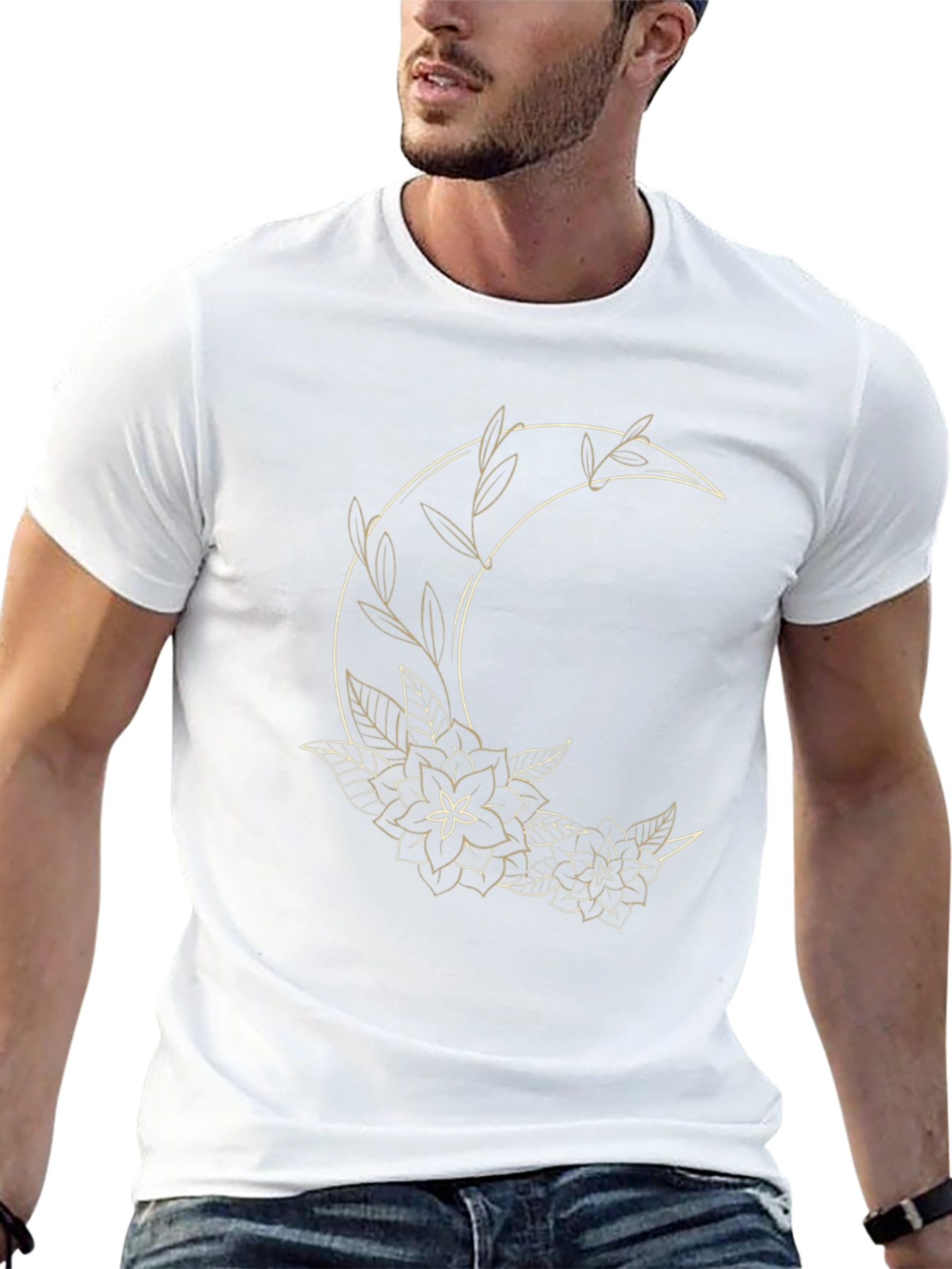 Floral Crescent Moon Graphic Tee - Black