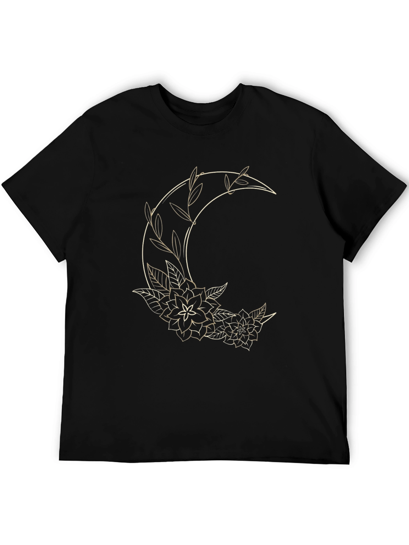 Floral Crescent Moon Graphic Tee - Black