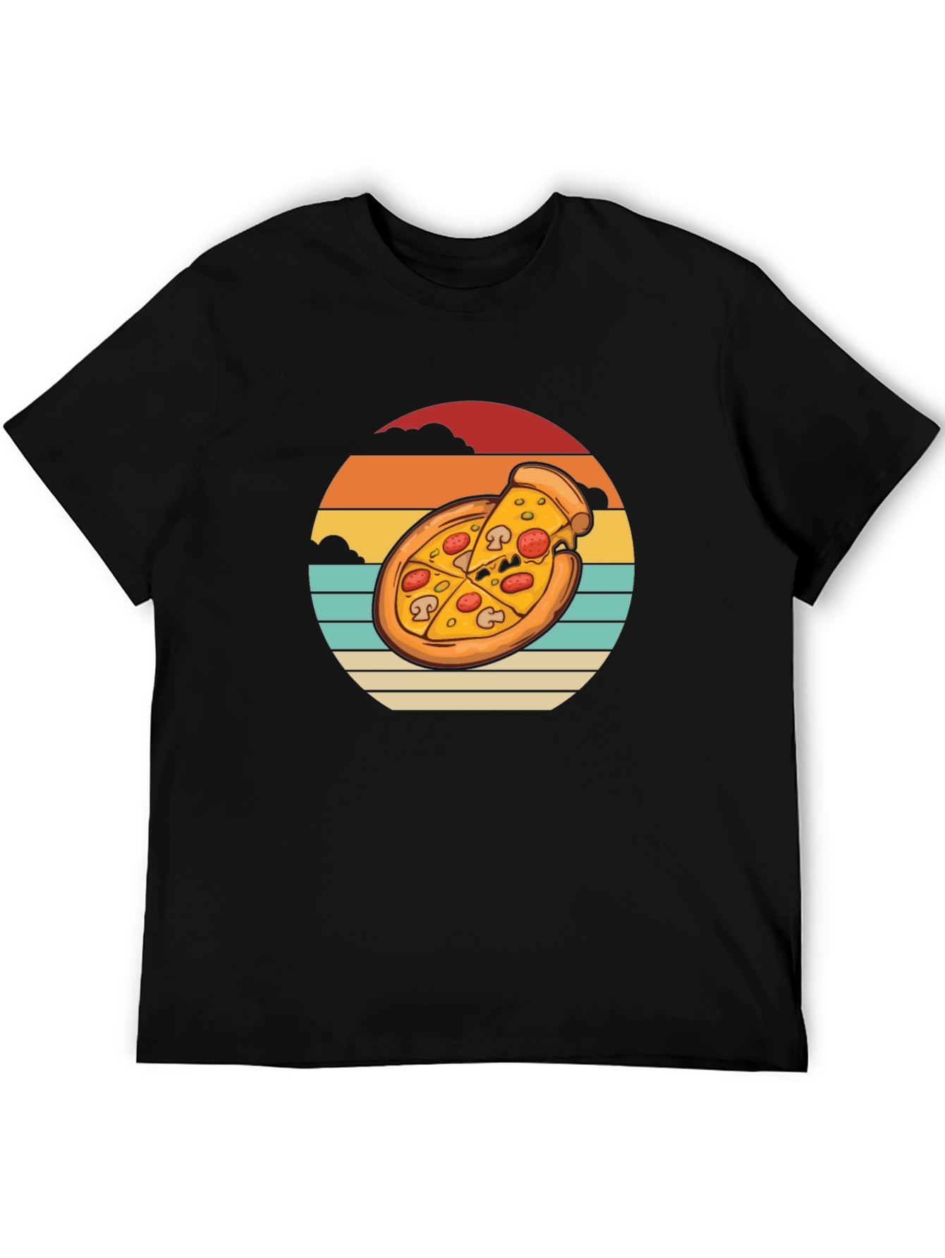Pizza Sunset Graphic Tee - Black Cotton T-Shirt