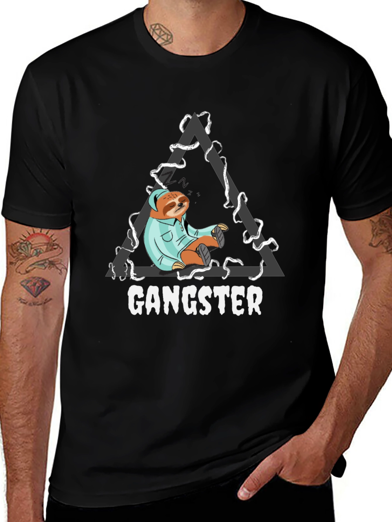 Gangster Sloth Graphic Tee - Black