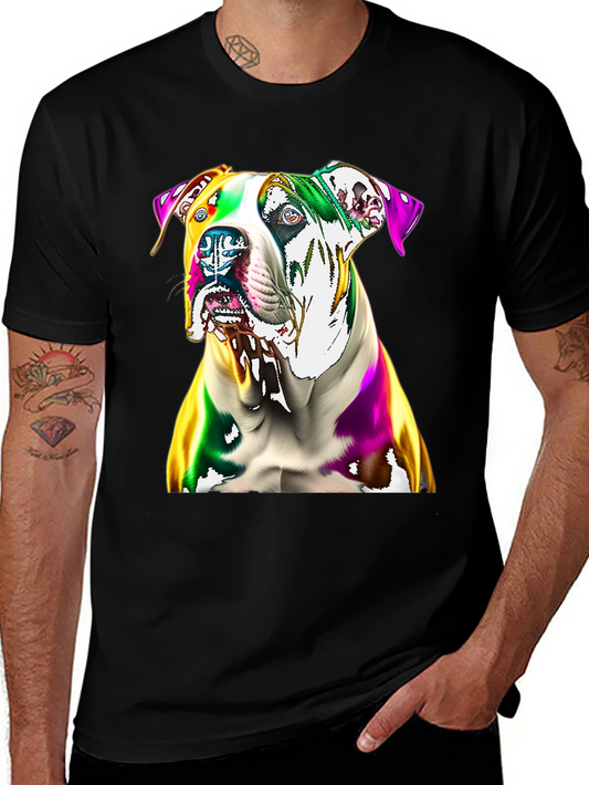 Colorful Dog Graphic Print Black T-Shirt