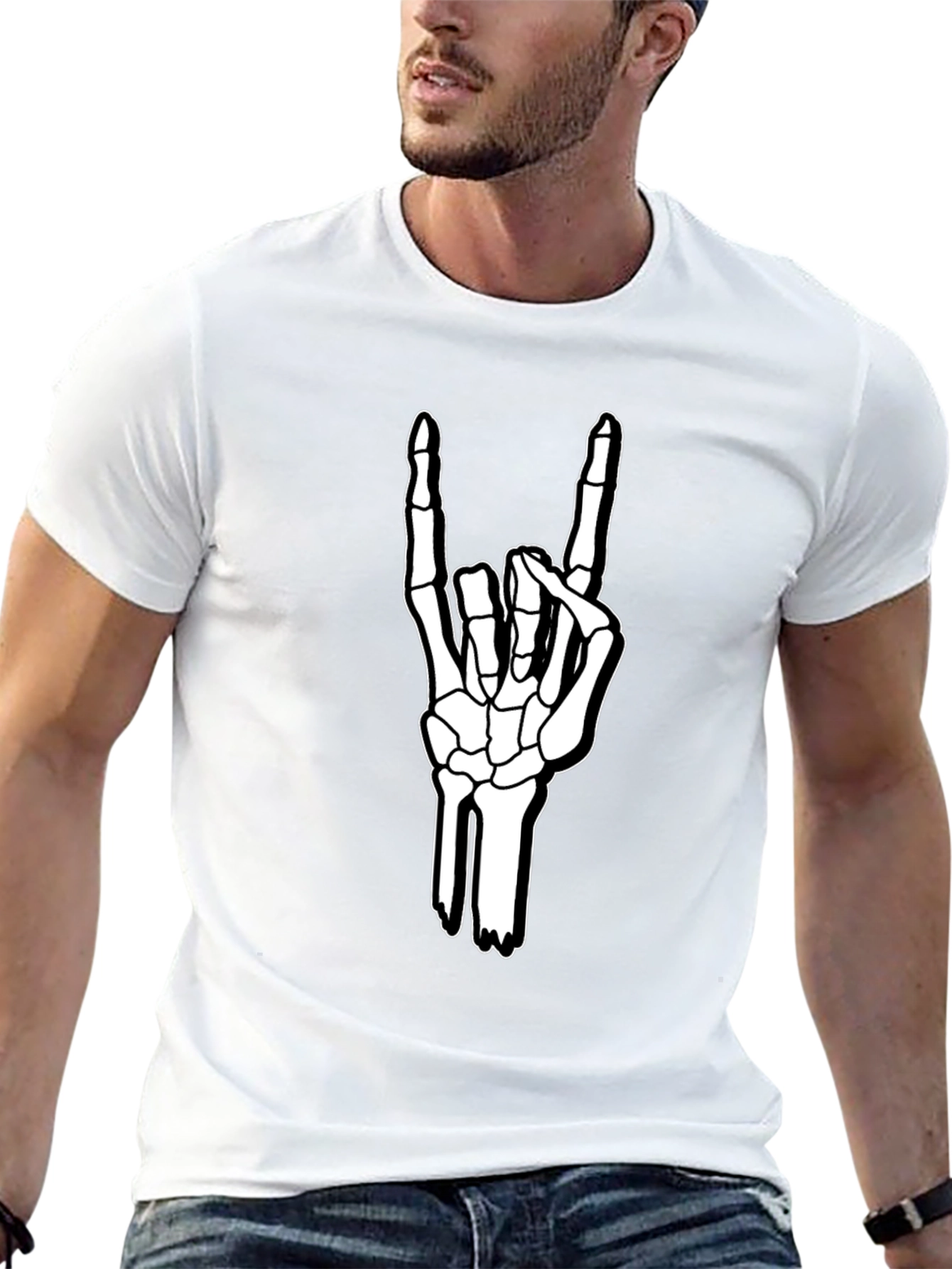 Rock On Skeleton Hand Graphic Tee - Black