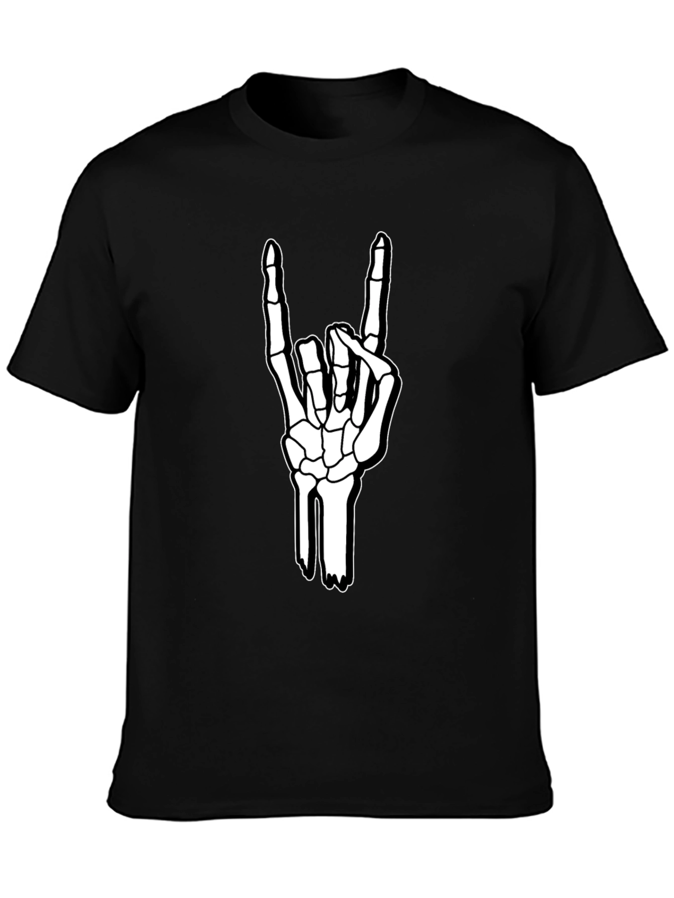 Rock On Skeleton Hand Graphic Tee - Black