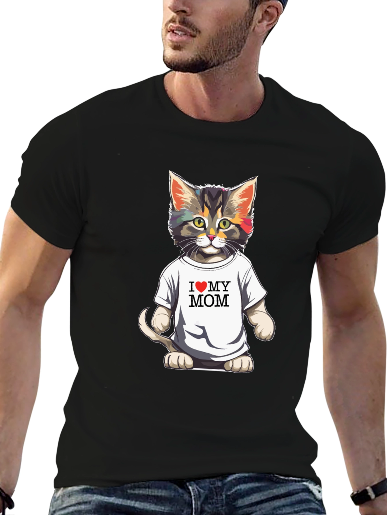 I Love My Mom Cat T-Shirt - Black