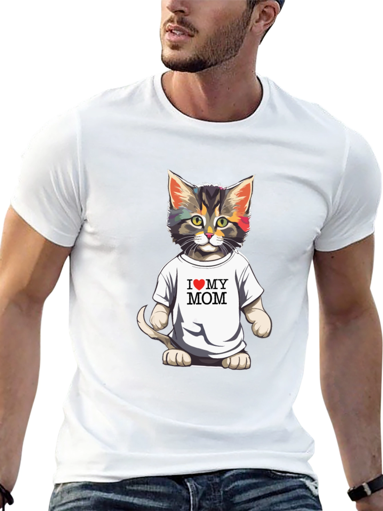 I Love My Mom Cat T-Shirt - Black