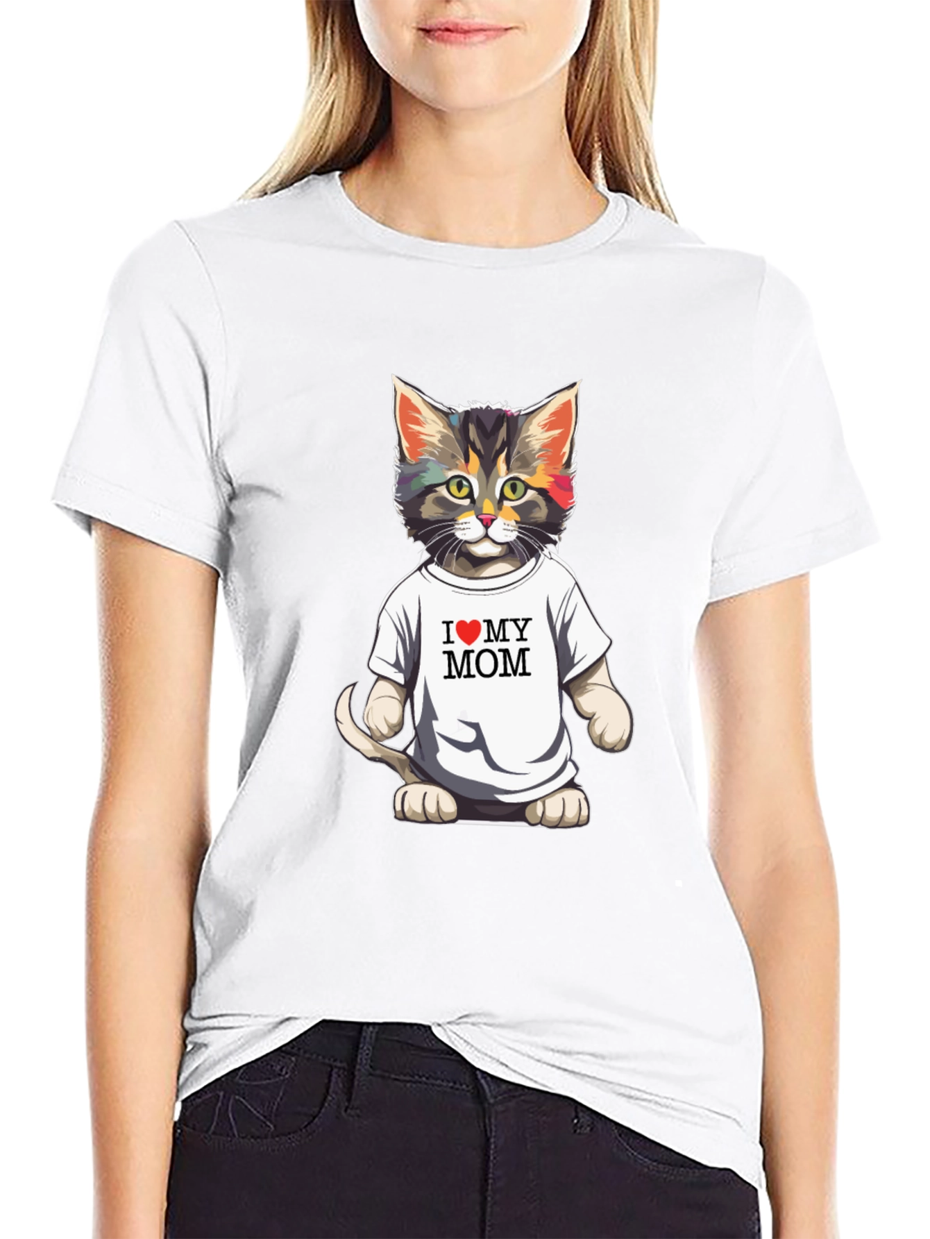 I Love My Mom Cat T-Shirt - Black