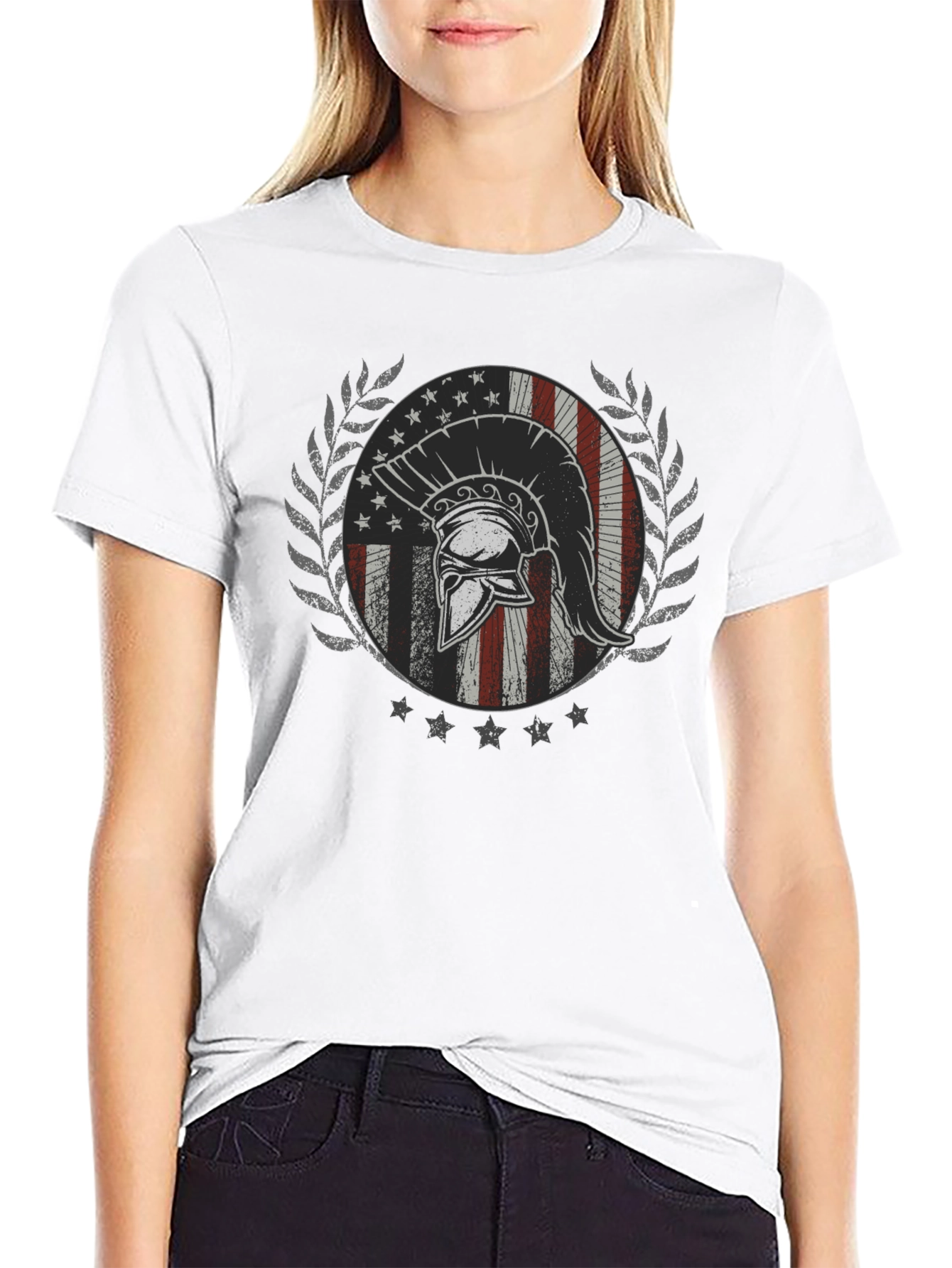 Spartan Helmet Graphic Tee - Patriotic USA Design