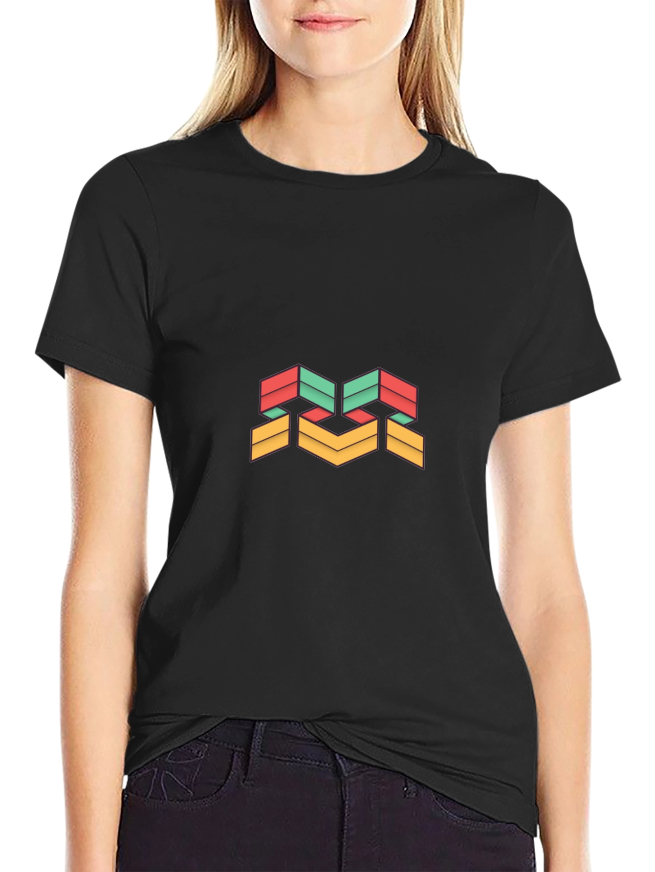 Modern Geometric Design Black T-Shirt