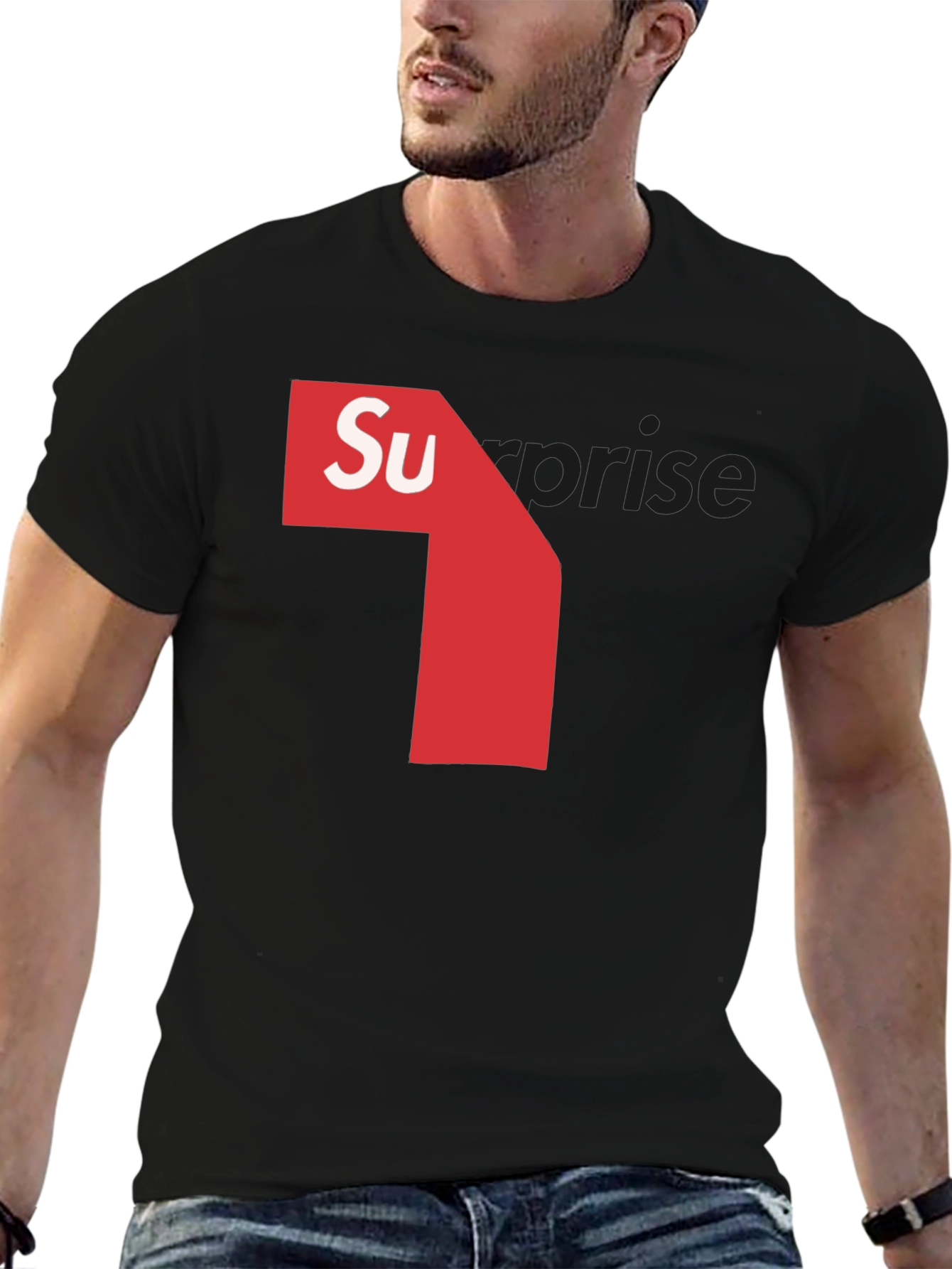 Mens Black T-Shirt with Surprise Graphic