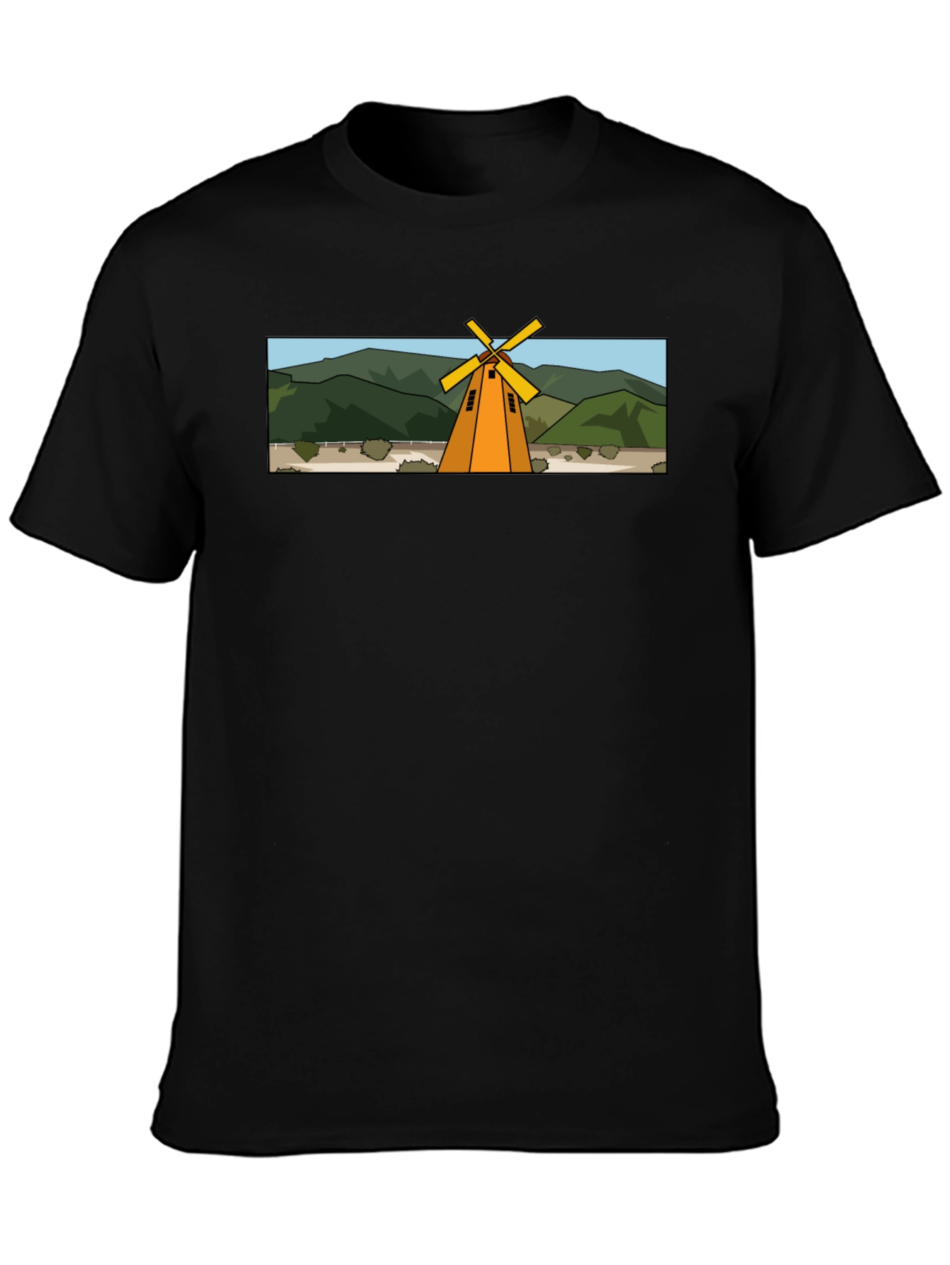 Windmill Graphic T-Shirt - Black Cotton Tee