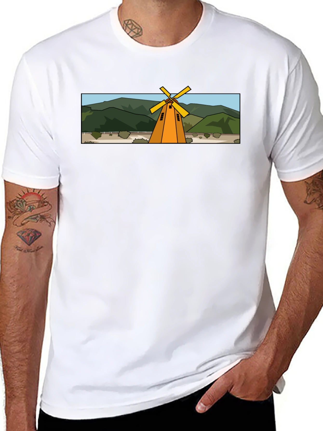 Windmill Graphic T-Shirt - Black Cotton Tee
