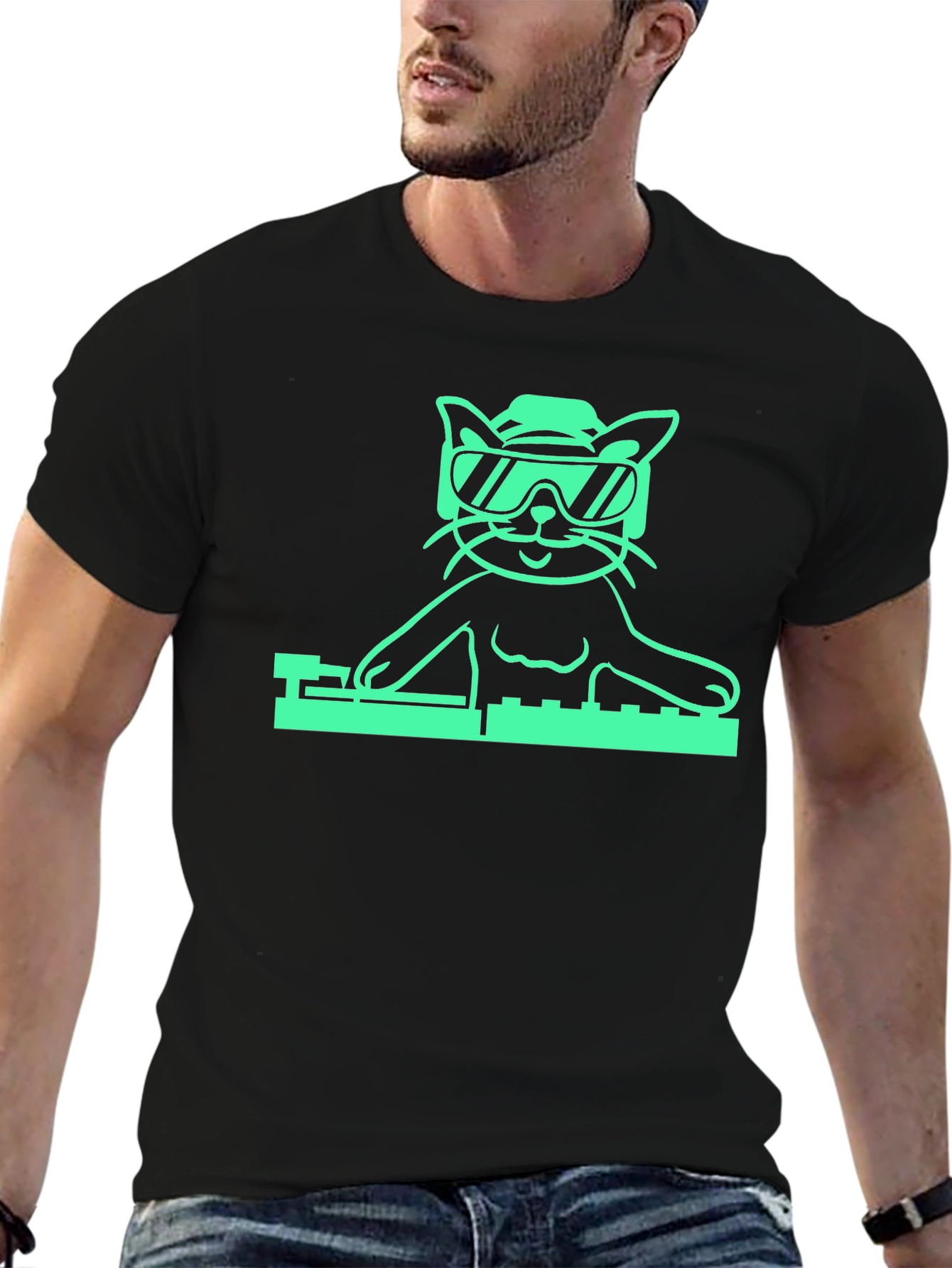 DJ Cat Graphic T-Shirt - Cool Cat Tee