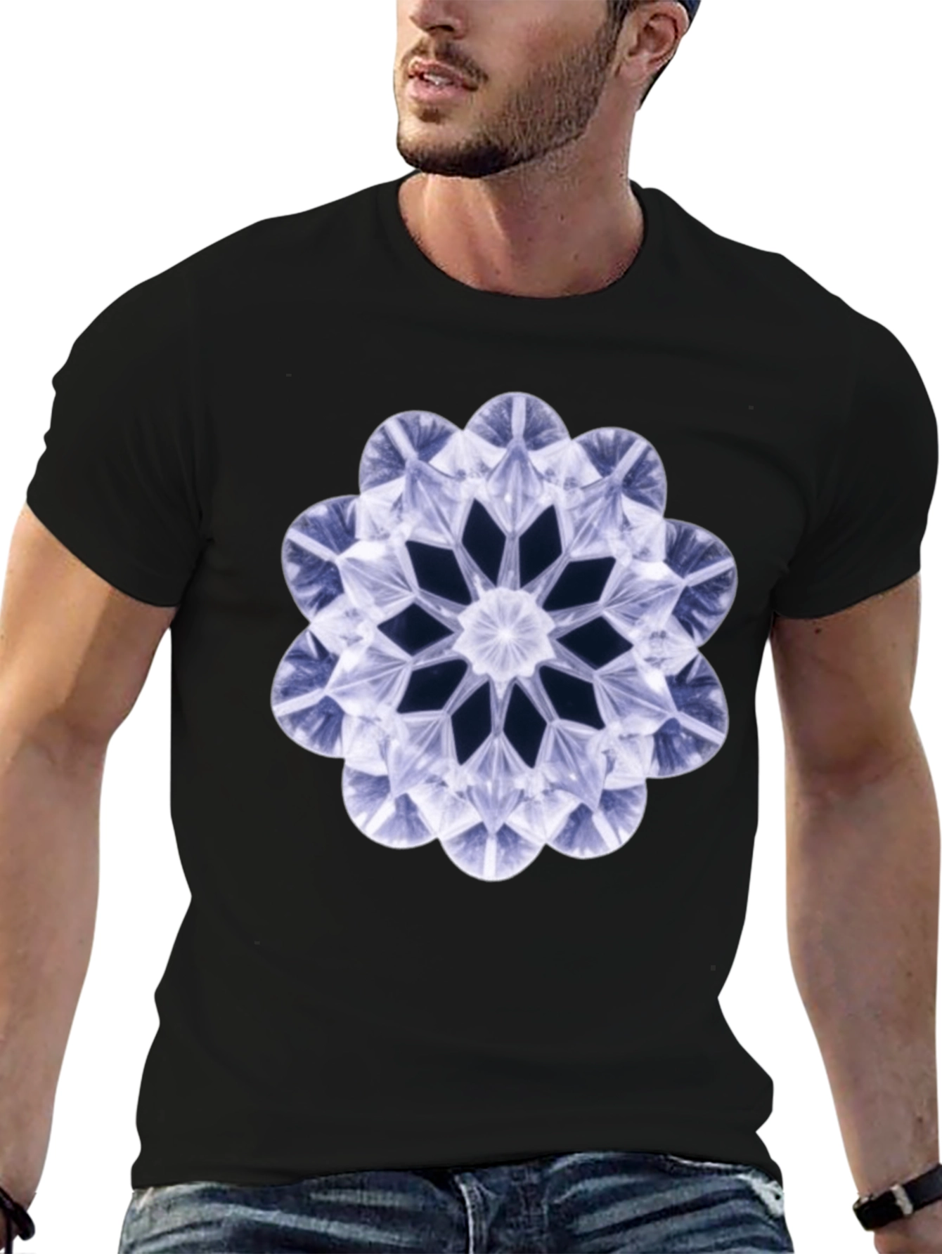 Geometric Diamond Flower T-Shirt - Bold Black Tee