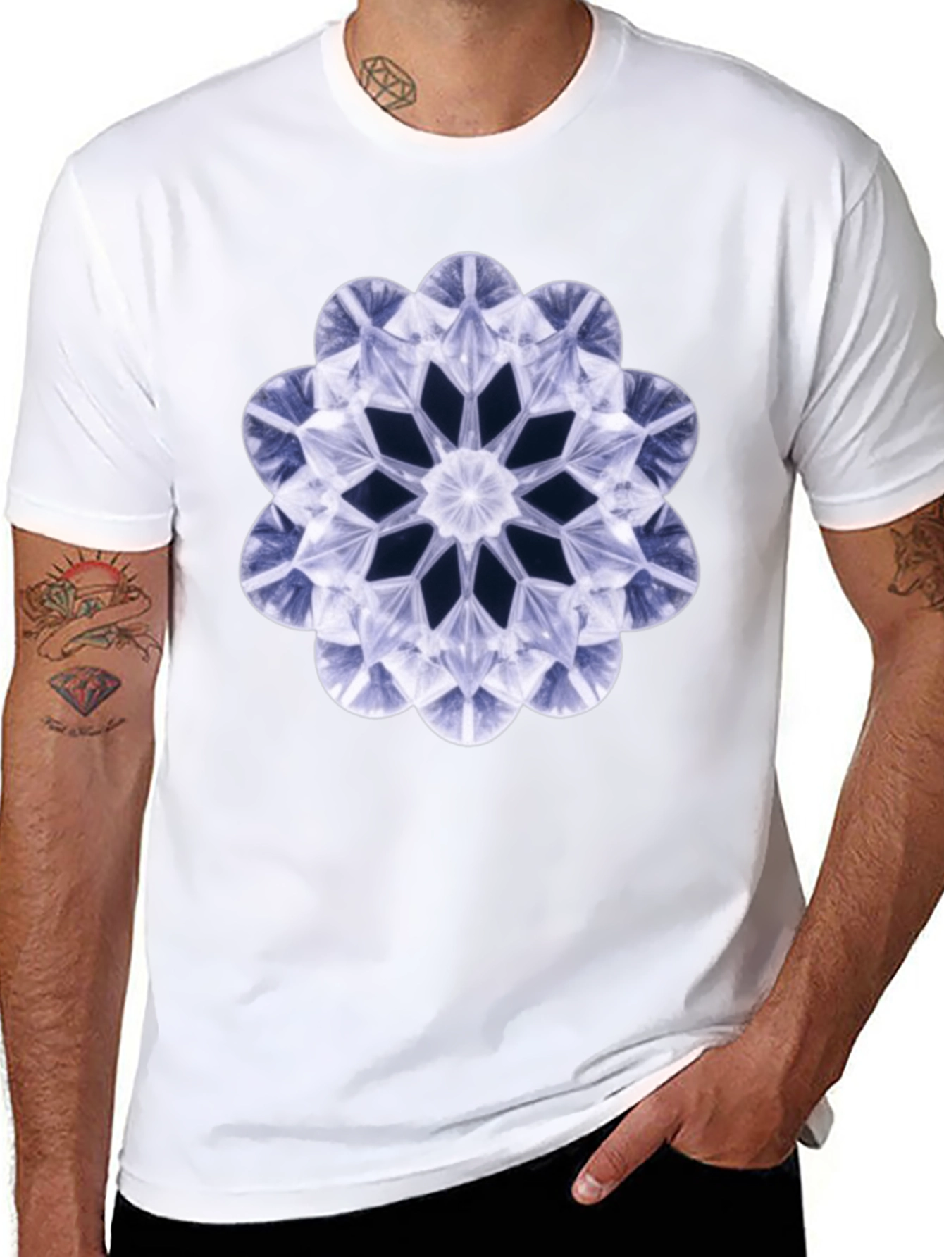 Geometric Diamond Flower T-Shirt - Bold Black Tee