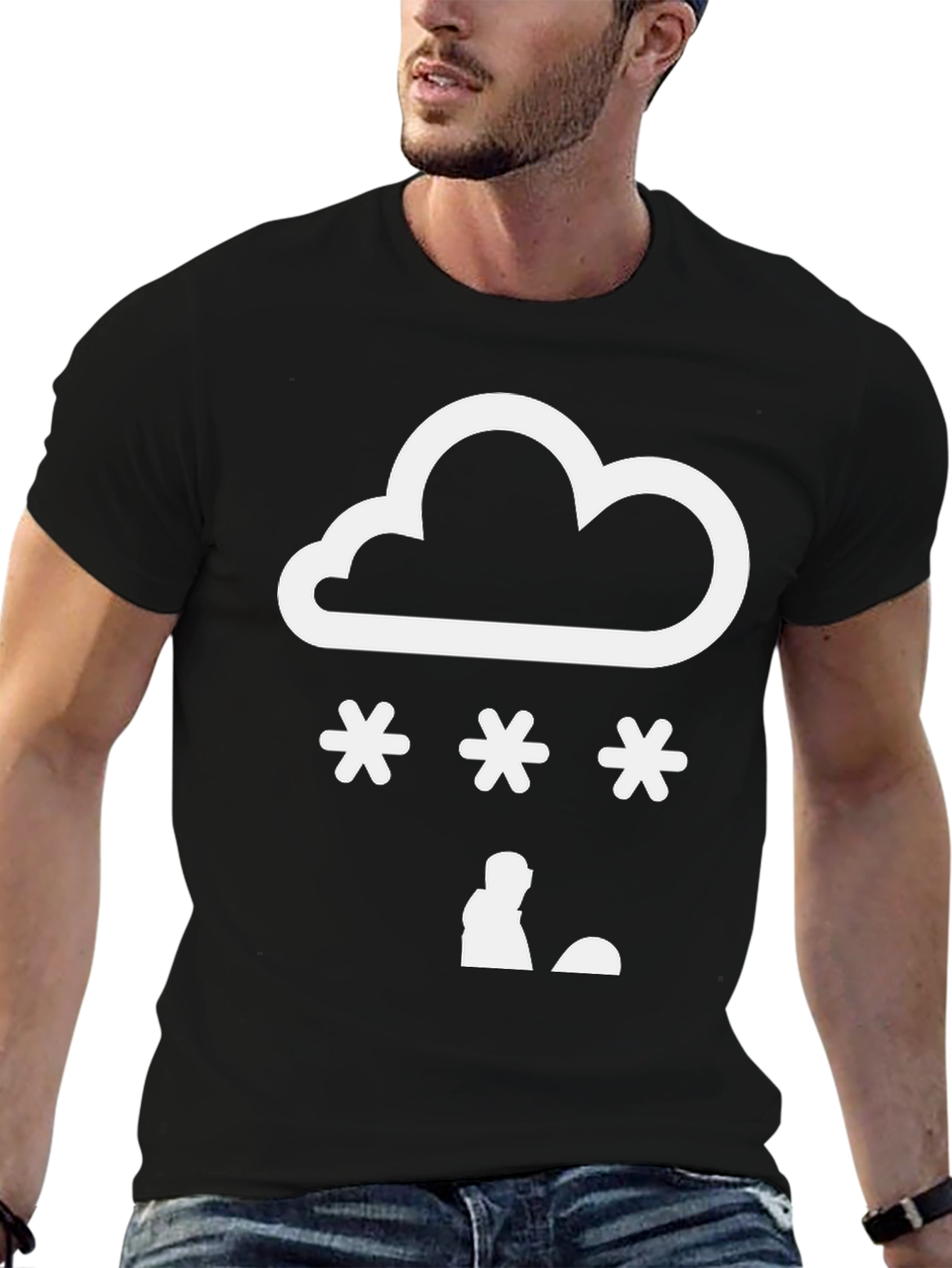 Snow Day Graphic Tee - Black Cotton Blend Shirt