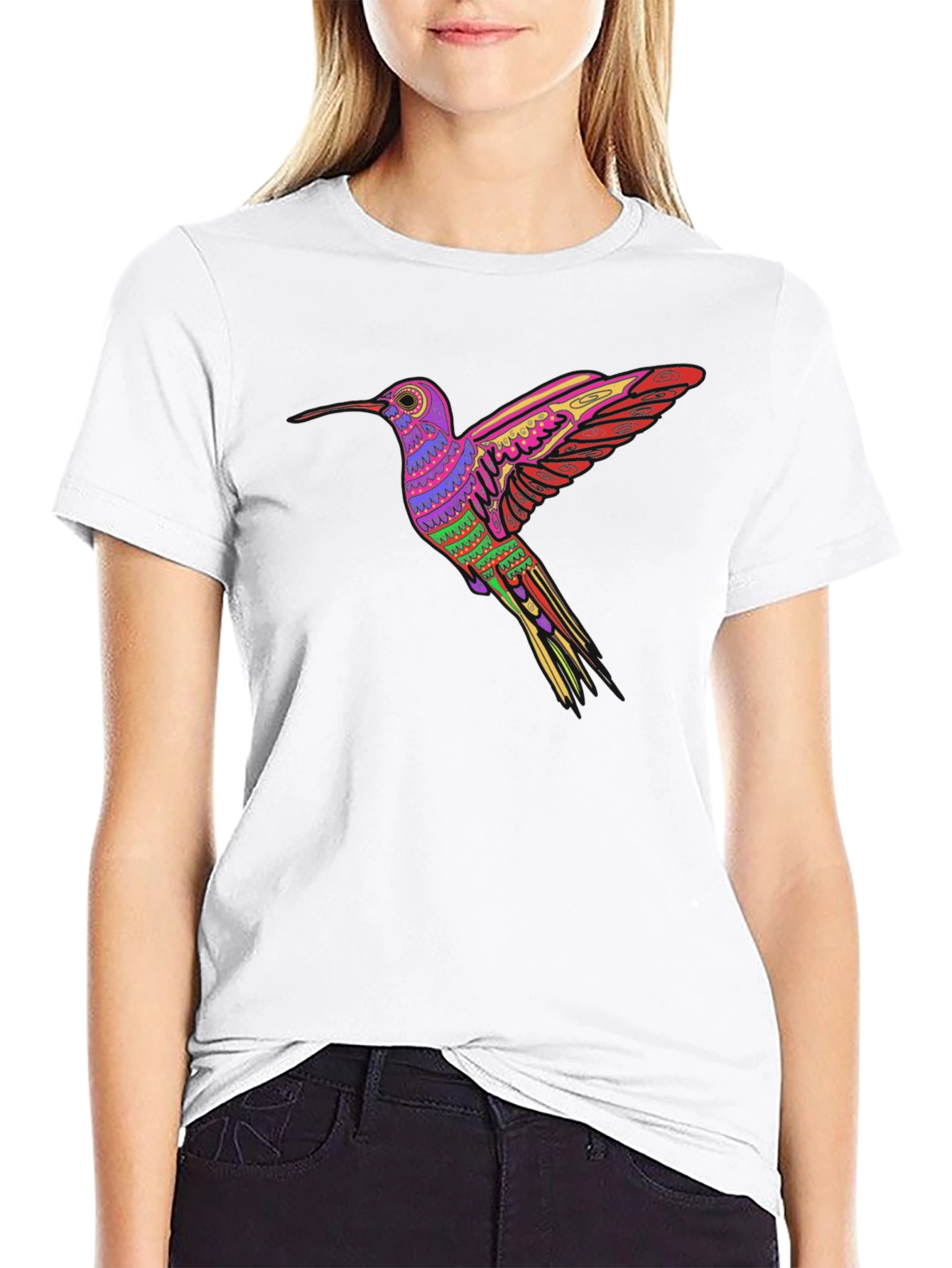 Hummingbird Print Black T-Shirt