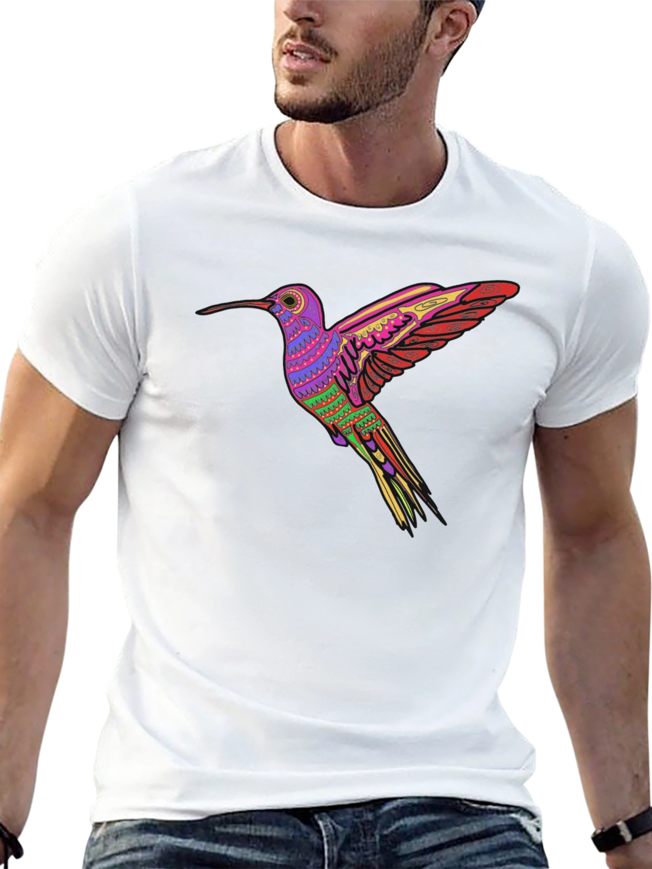 Hummingbird Print Black T-Shirt