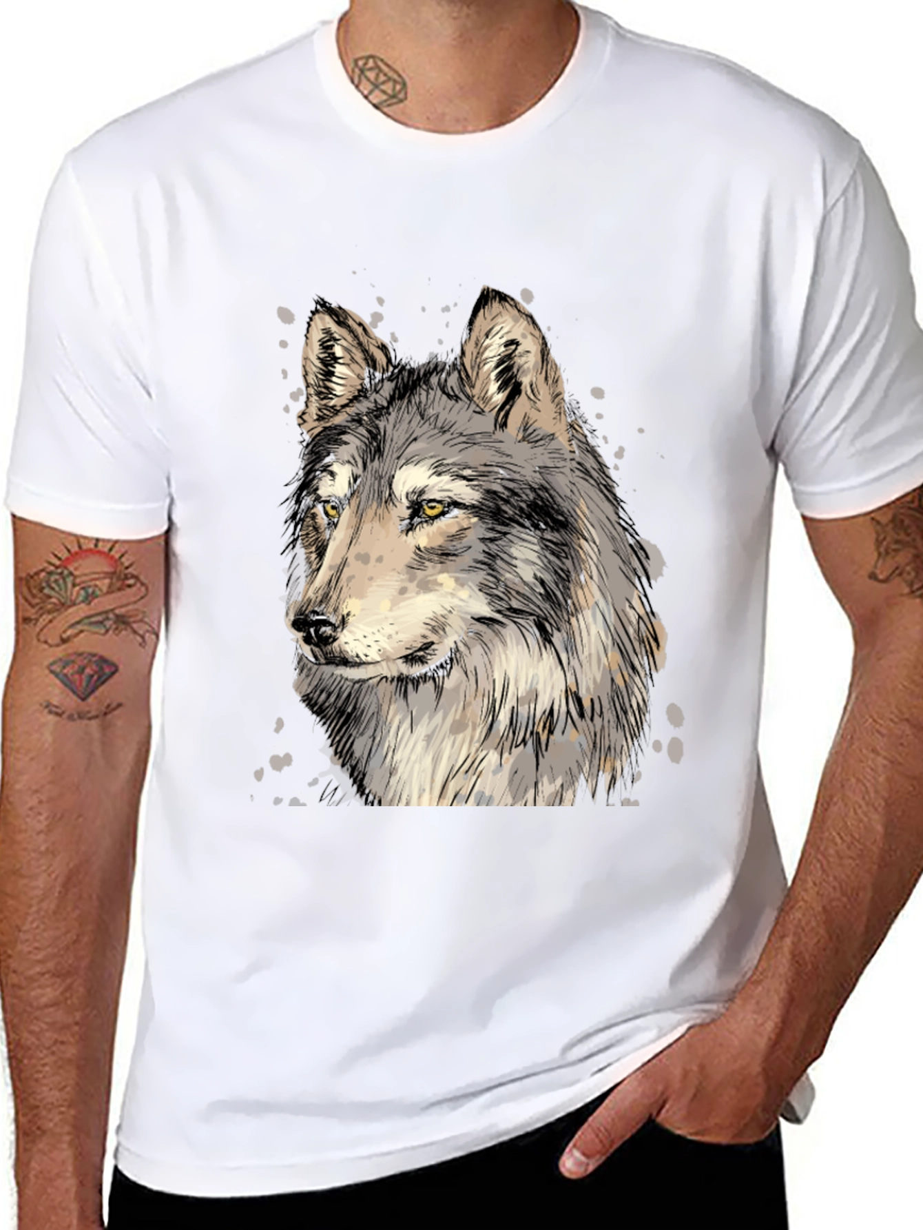 Wolf Graphic Print Black T-Shirt