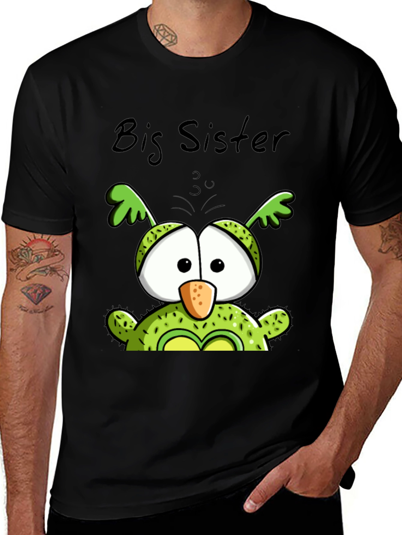 Big Sister Owl Graphic Tee - Cute Black T-Shirt
