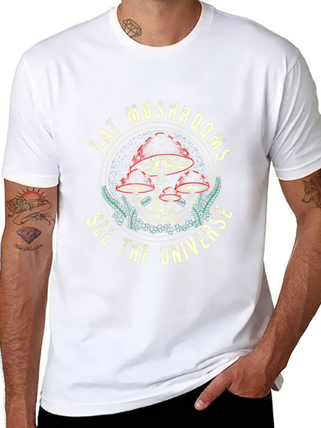 Eat Mushrooms See The Universe Black Graphic Tee