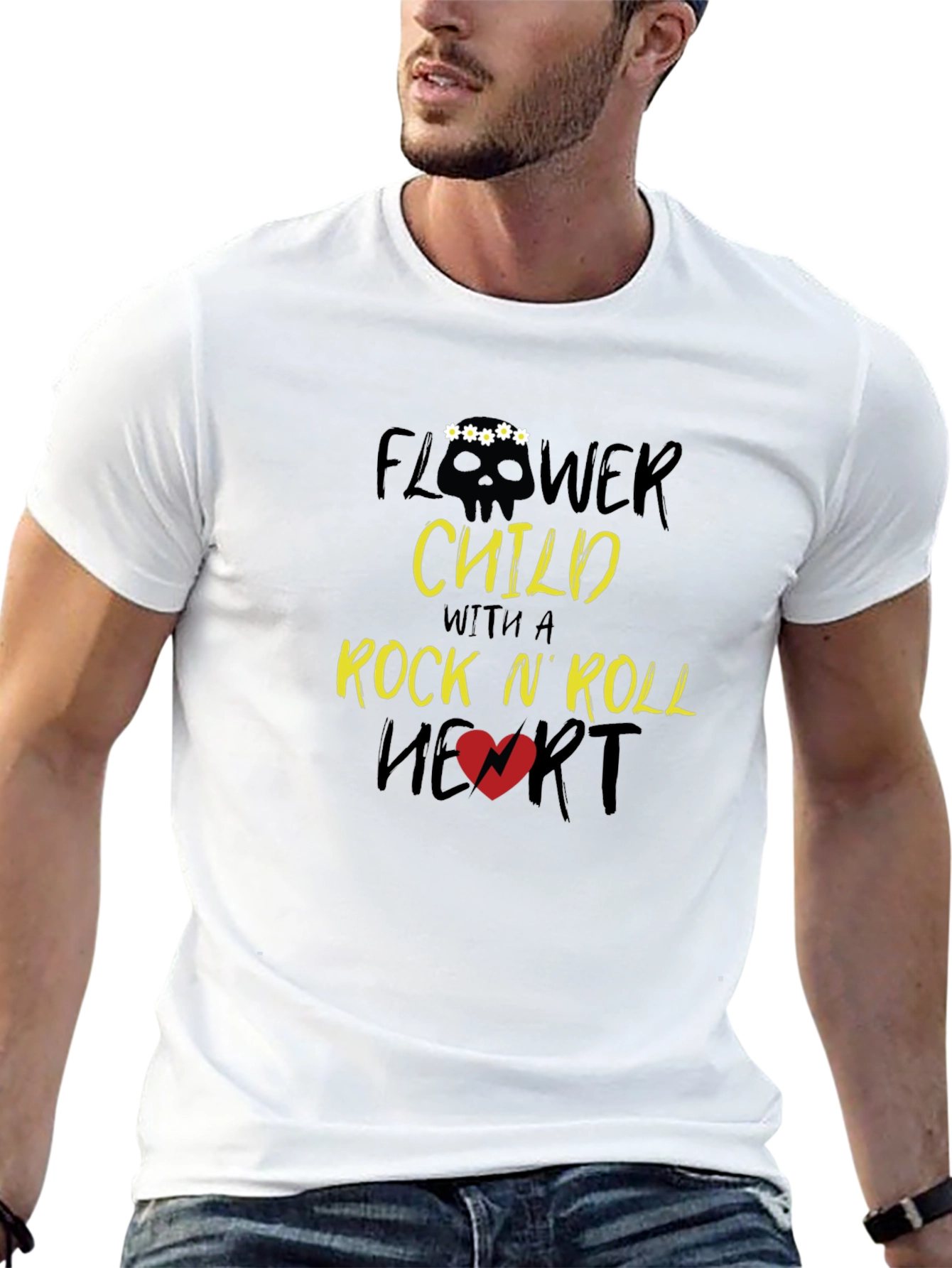 Flower Child Rock N Roll Heart Graphic T-Shirt