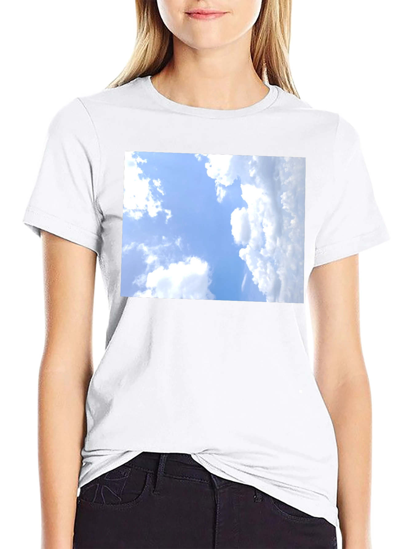 Sky Clouds Graphic Tee - Black Cotton T-Shirt