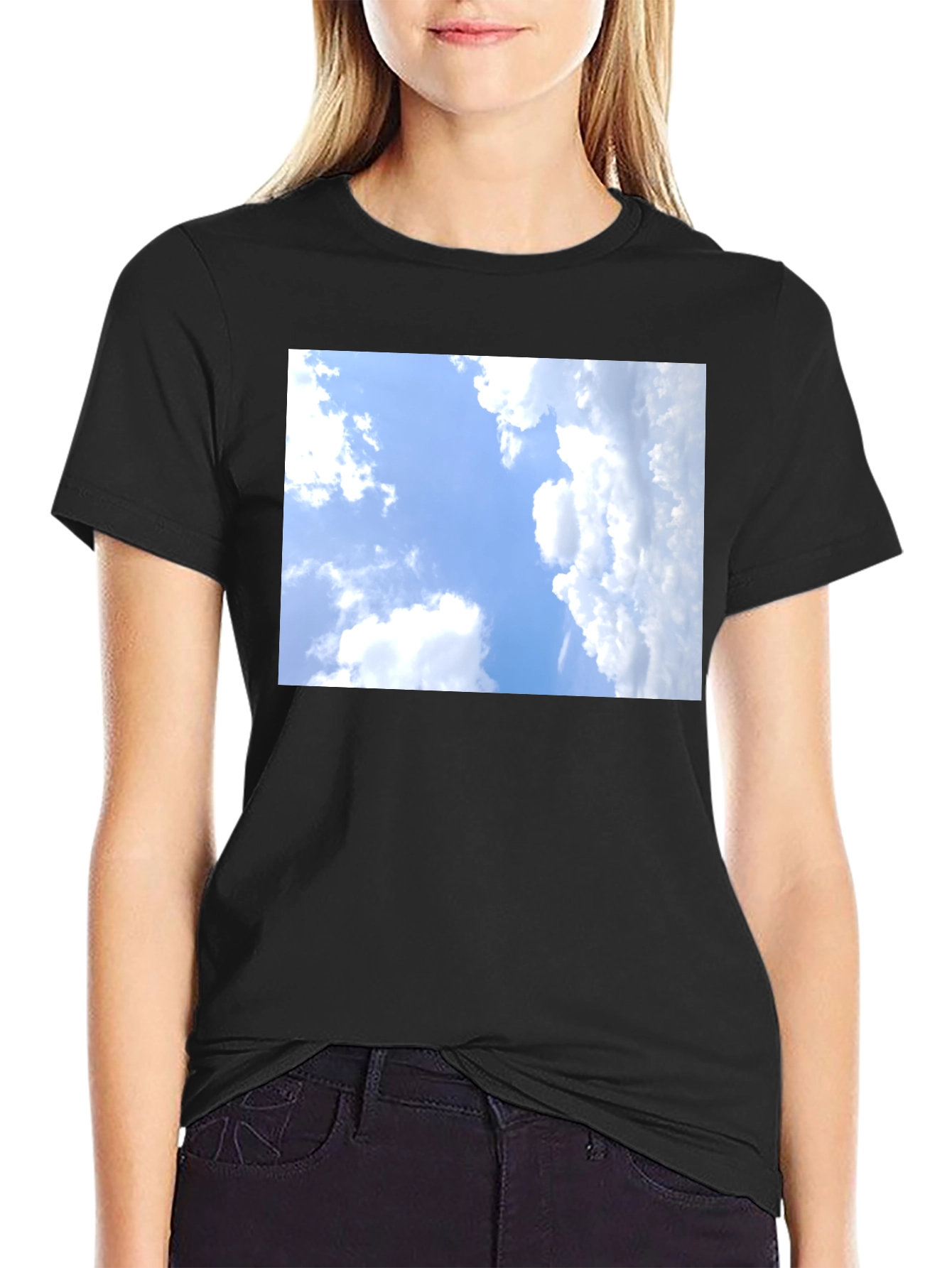 Sky Clouds Graphic Tee - Black Cotton T-Shirt