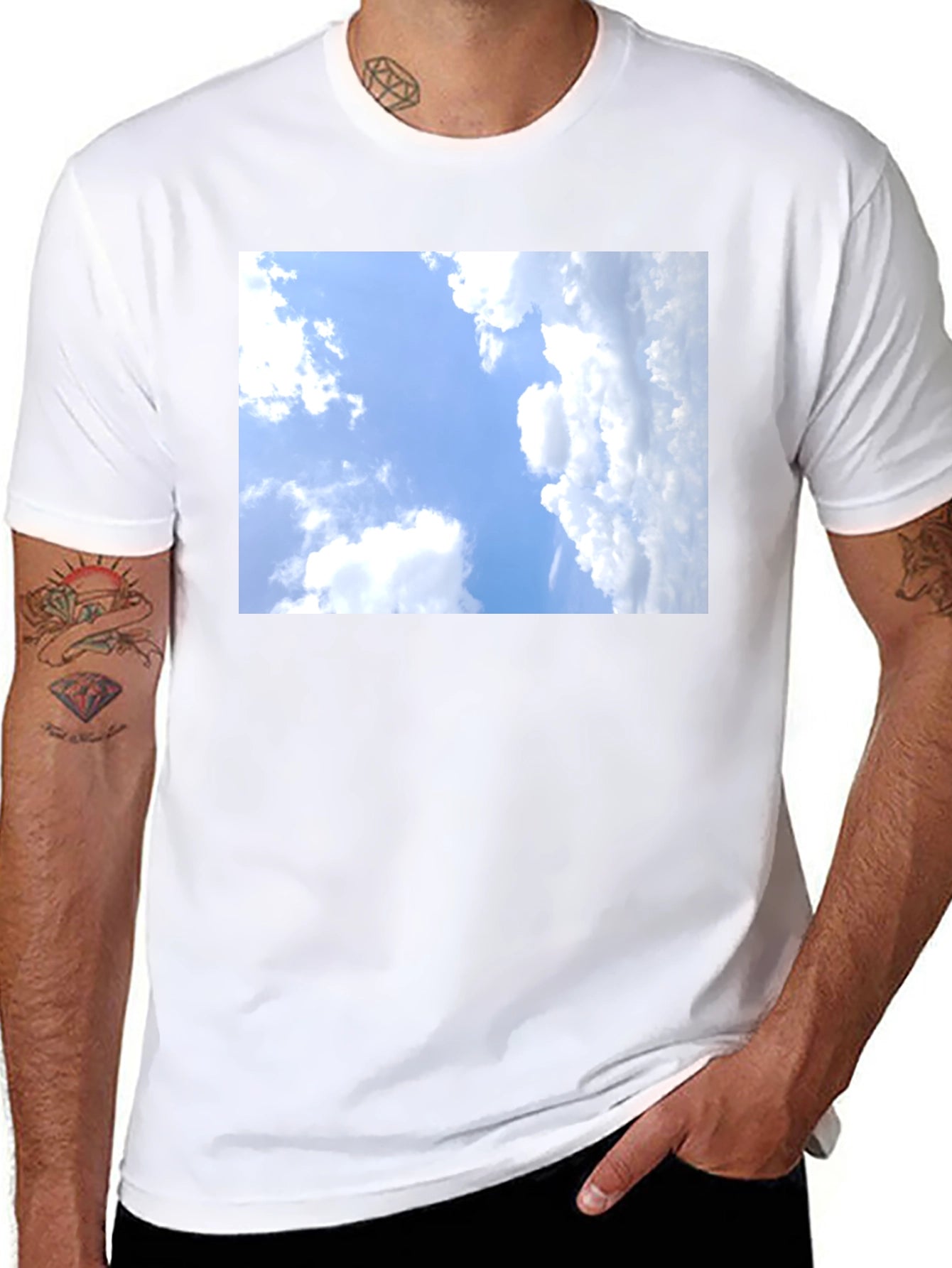 Sky Clouds Graphic Tee - Black Cotton T-Shirt