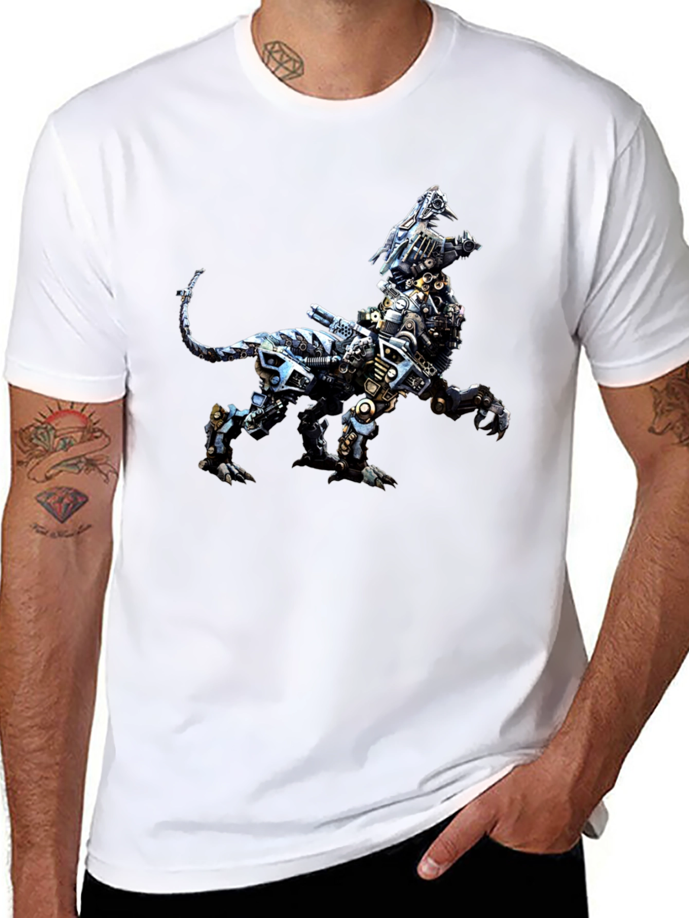 Robotic Lion Graphic Tee - Cool Animal Print Shirt