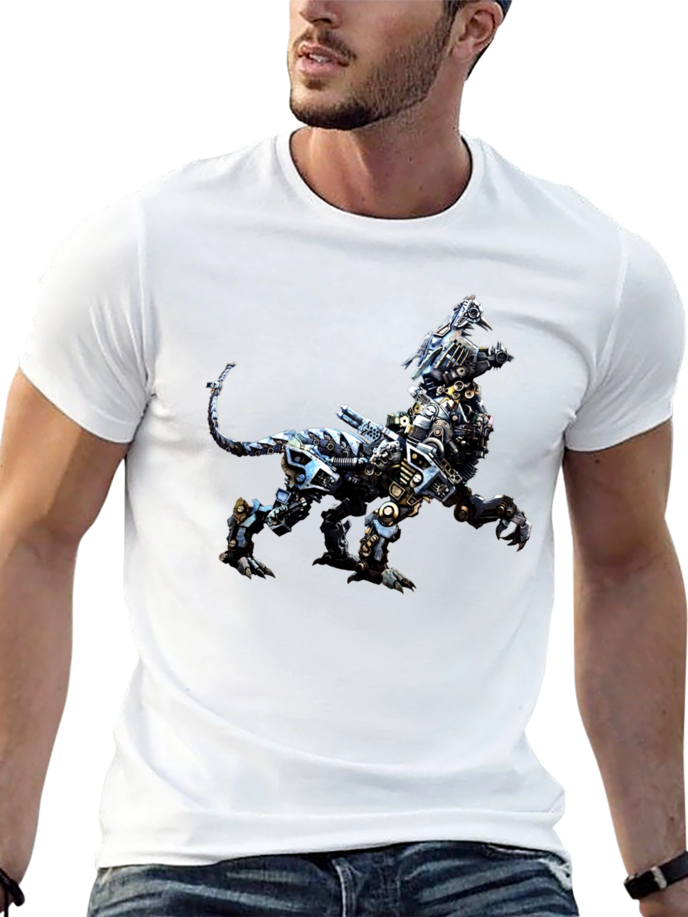 Robotic Lion Graphic Tee - Cool Animal Print Shirt