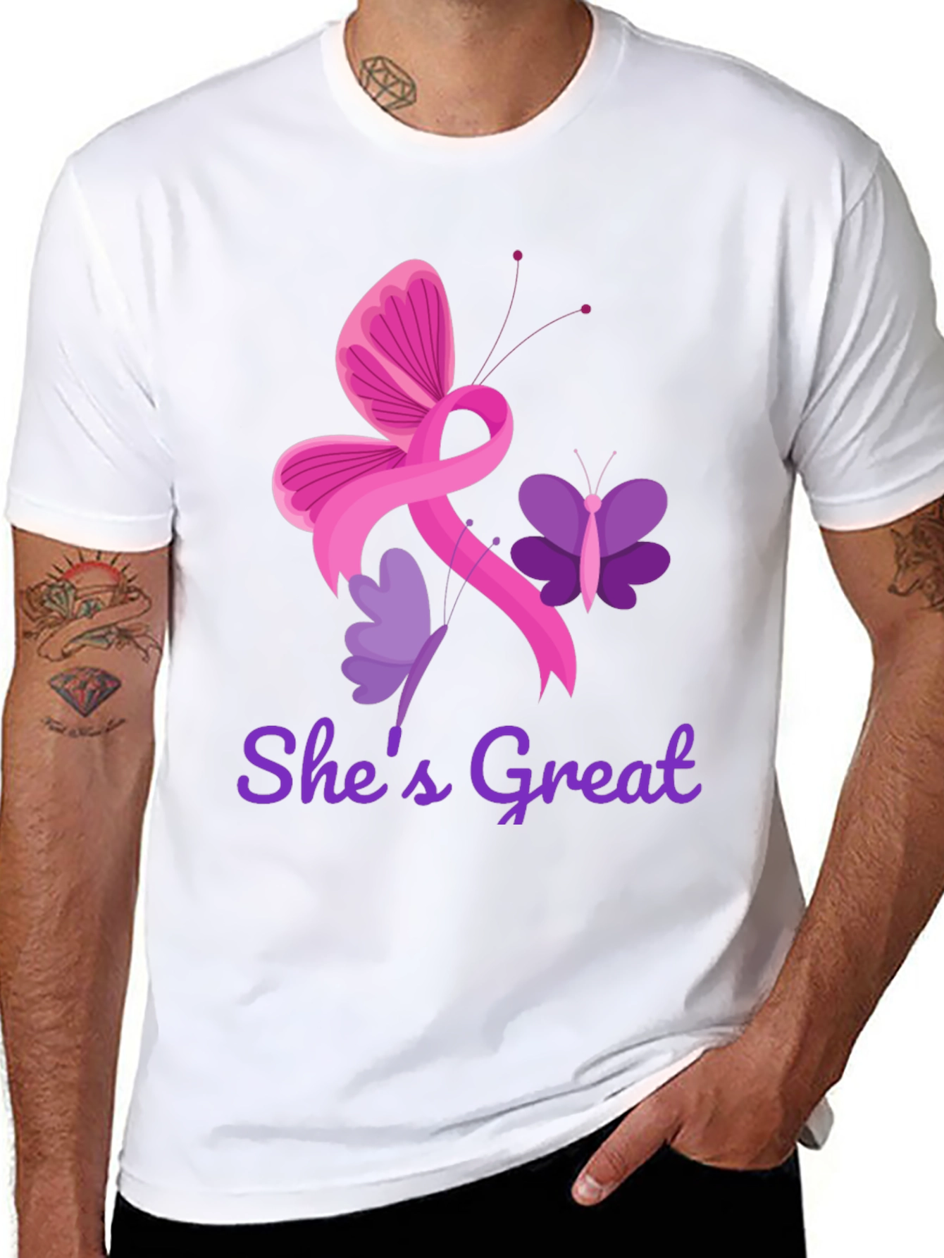 Shes Great Breast Cancer Awareness Ribbon Butterfly T-Shirt