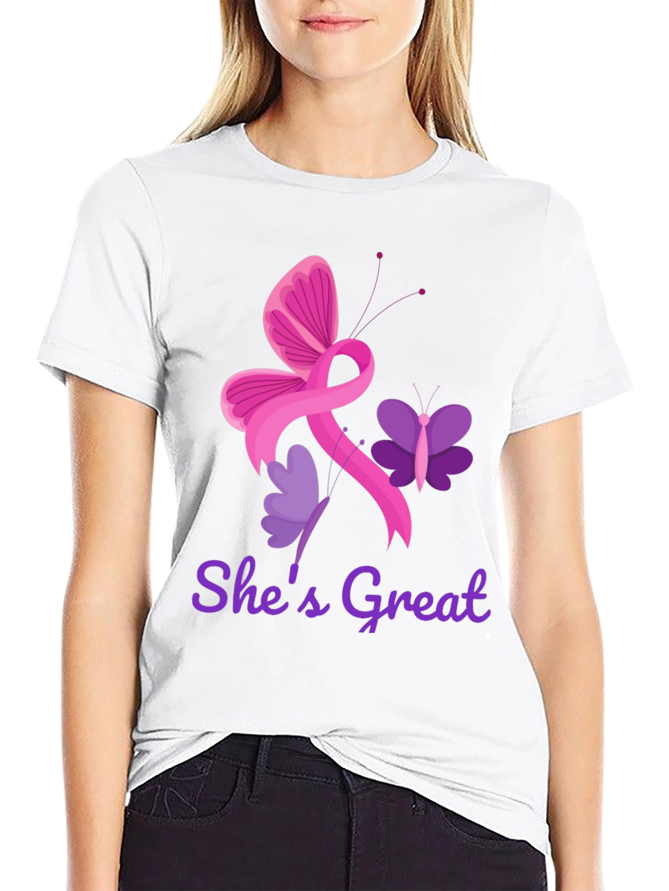 Shes Great Breast Cancer Awareness Ribbon Butterfly T-Shirt