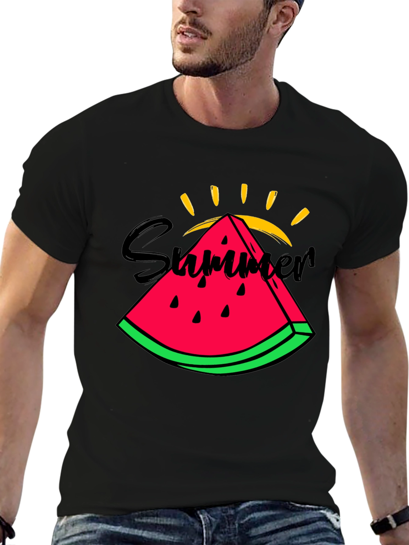 Summer Watermelon Graphic T-Shirt - Black