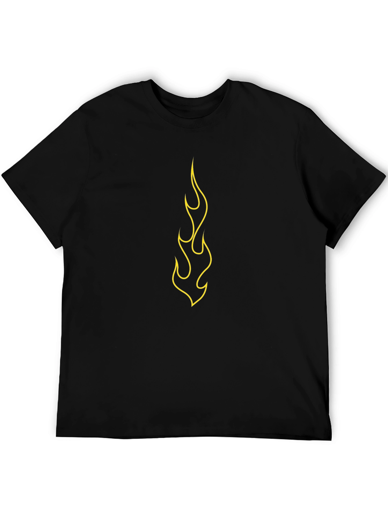 Mens Black T-Shirt with Yellow Flame Design