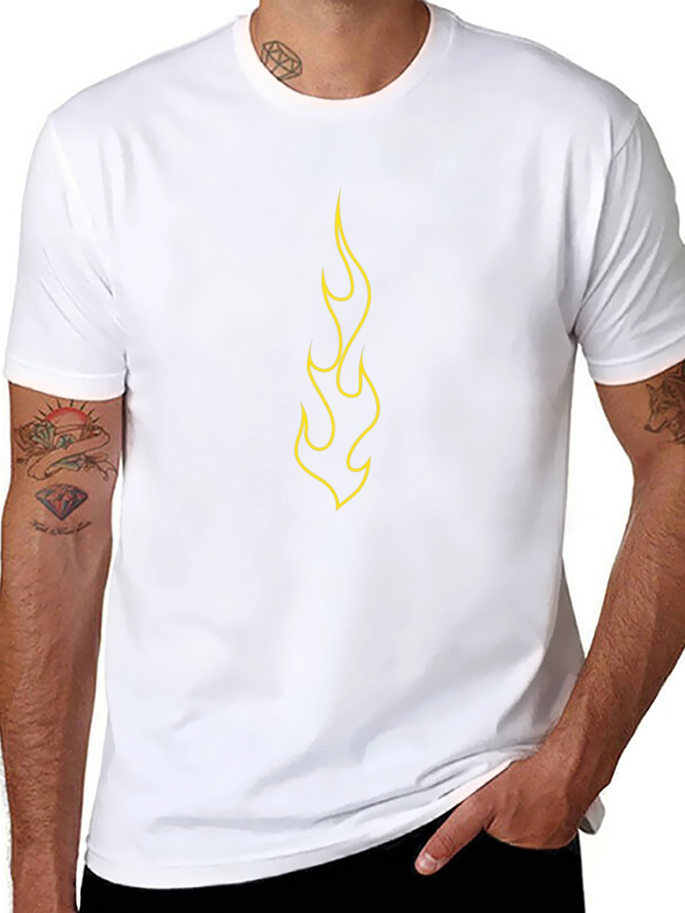 Mens Black T-Shirt with Yellow Flame Design