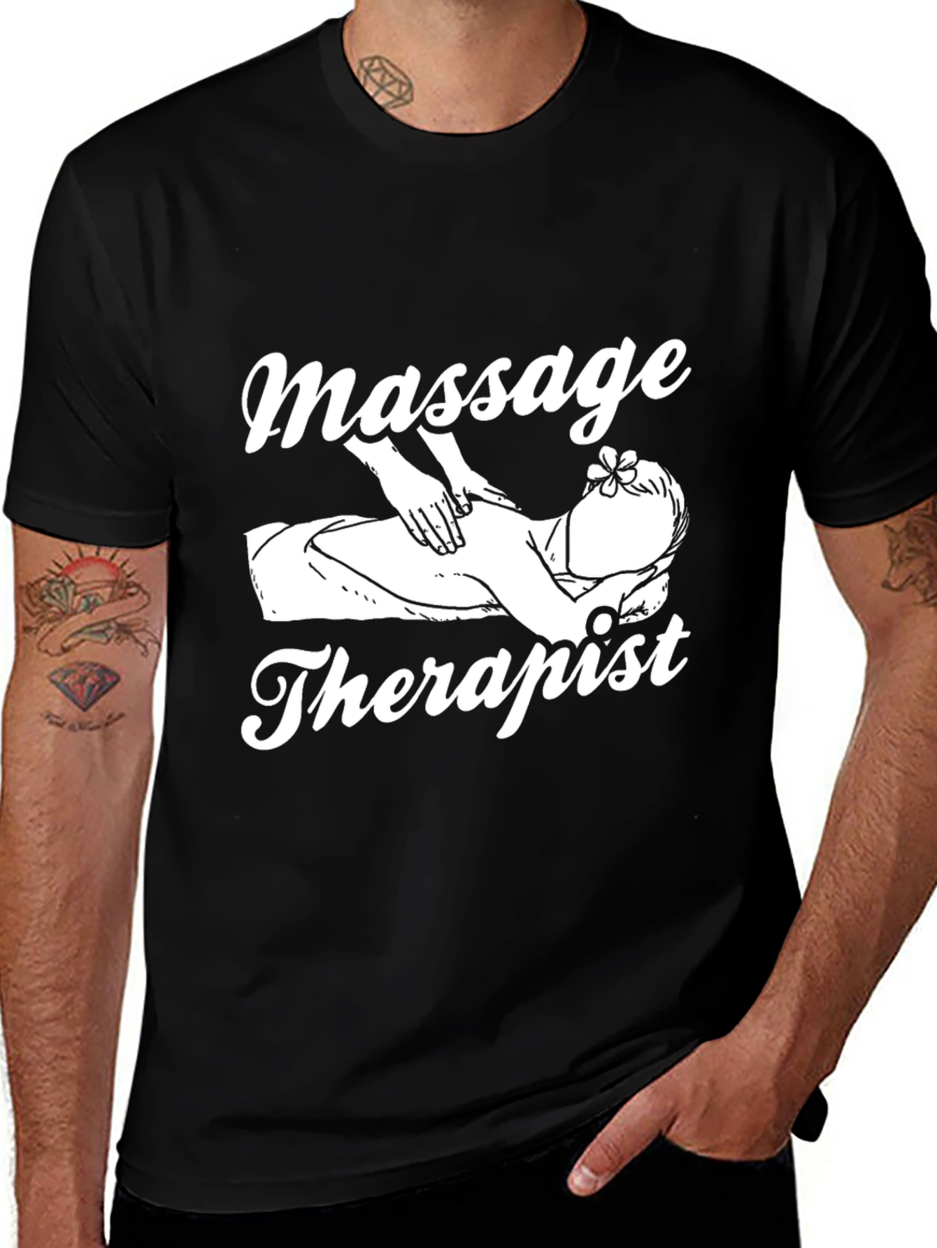Massage Therapist Graphic T-Shirt Black Cotton Tee