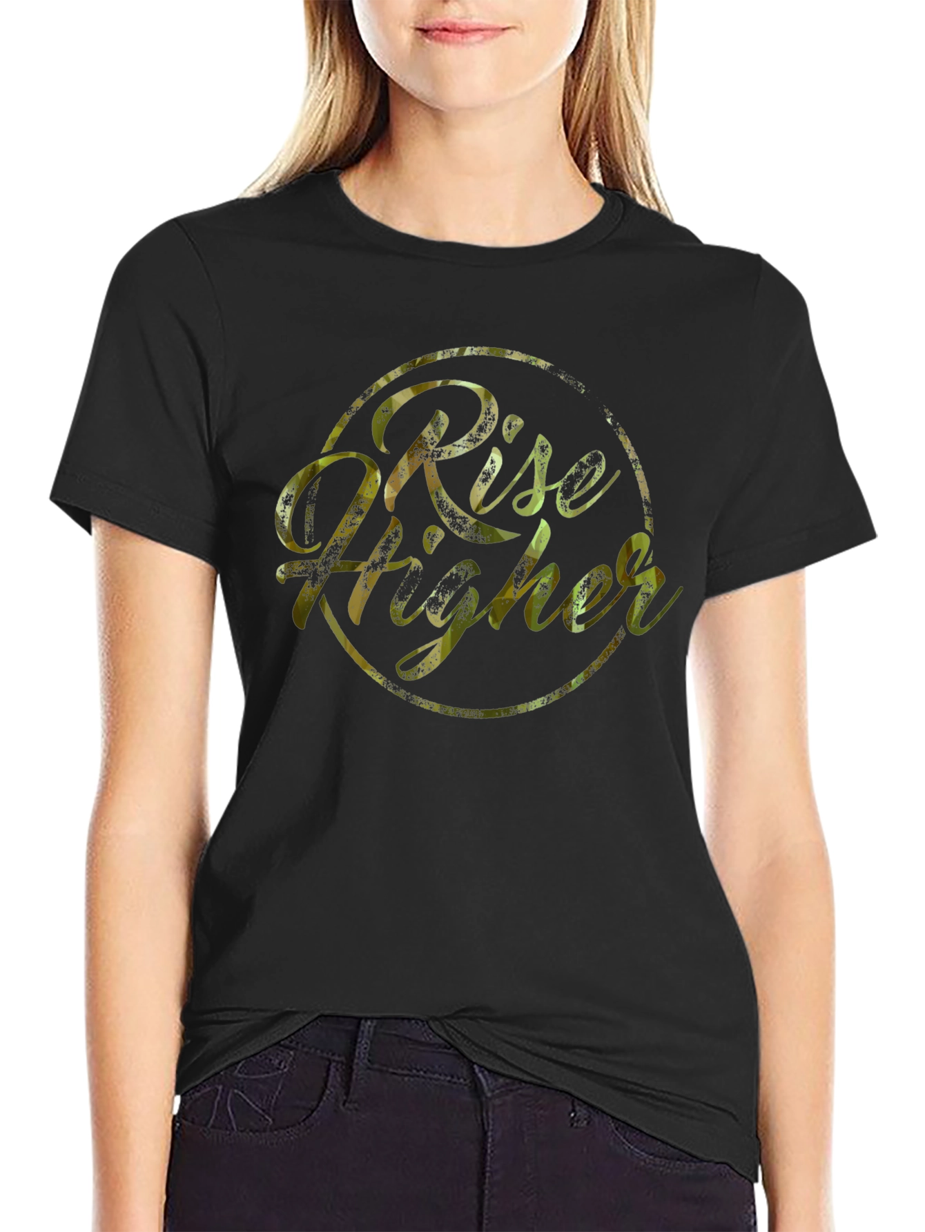 Rise Higher Graphic Print Black T-Shirt