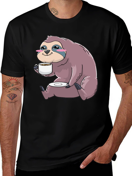 Sloth Coffee T-Shirt - Cute Cartoon Sloth Drinking Coffee