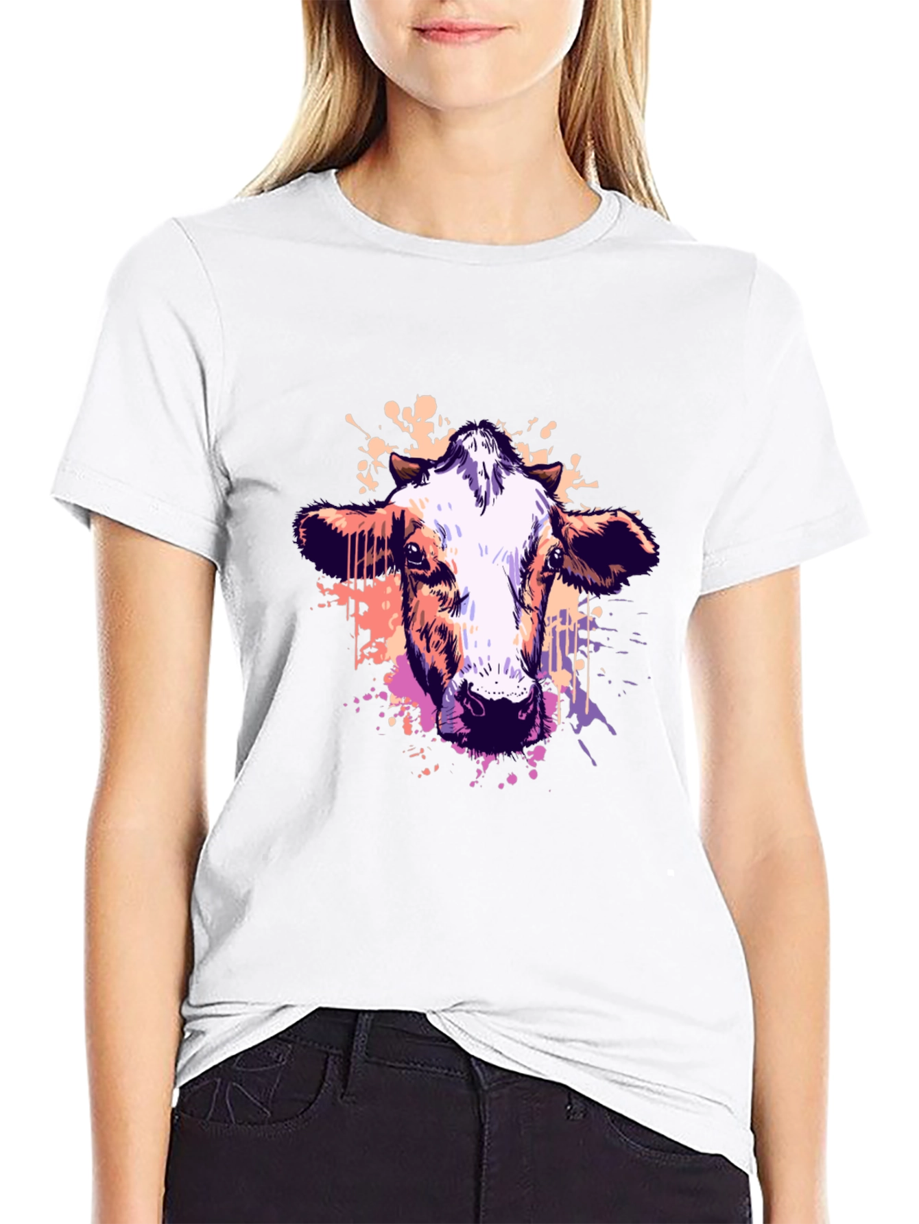 Cow Graphic Tee - Modern Art Animal Print