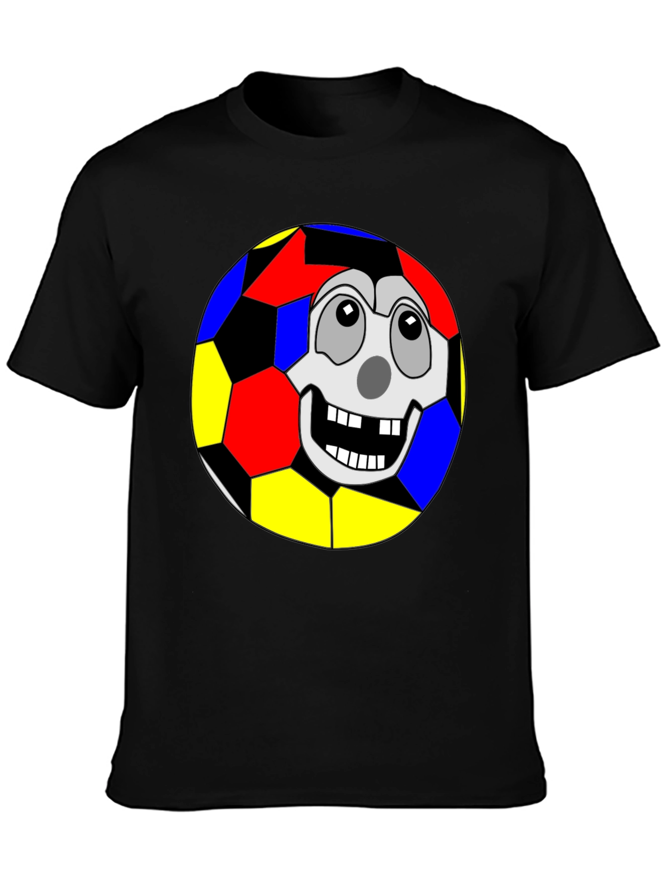 Funny Soccer Ball Face Graphic Tee - Black T-Shirt