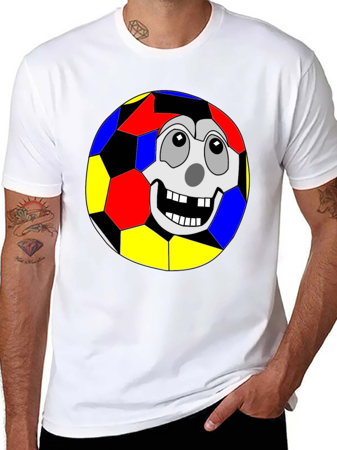 Funny Soccer Ball Face Graphic Tee - Black T-Shirt
