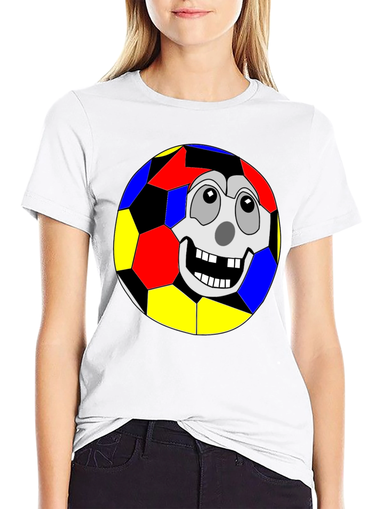 Funny Soccer Ball Face Graphic Tee - Black T-Shirt