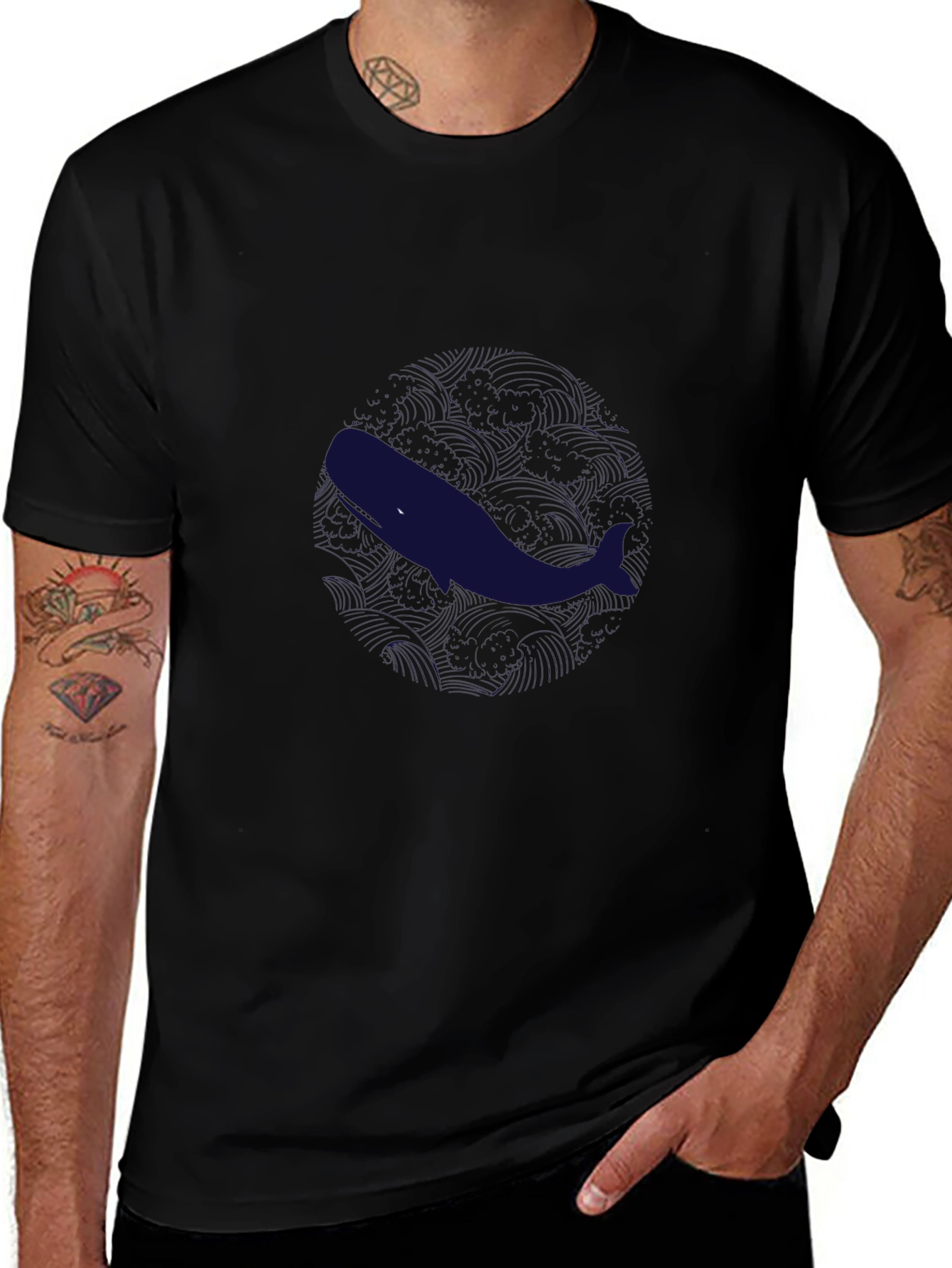 Whale Graphic Tee - Stylish Mens Black T-Shirt