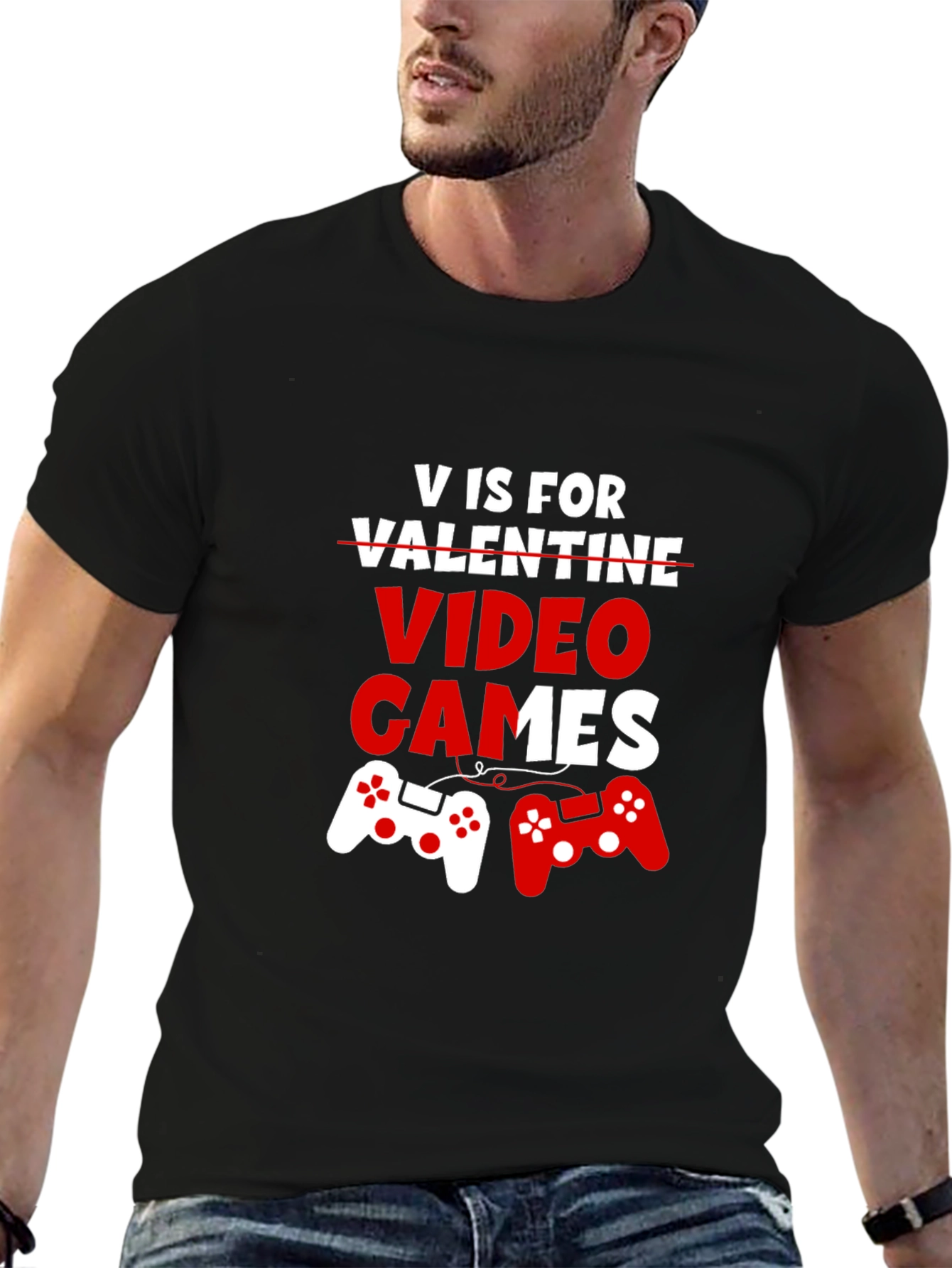 V is for Video Games Black Graphic Tee